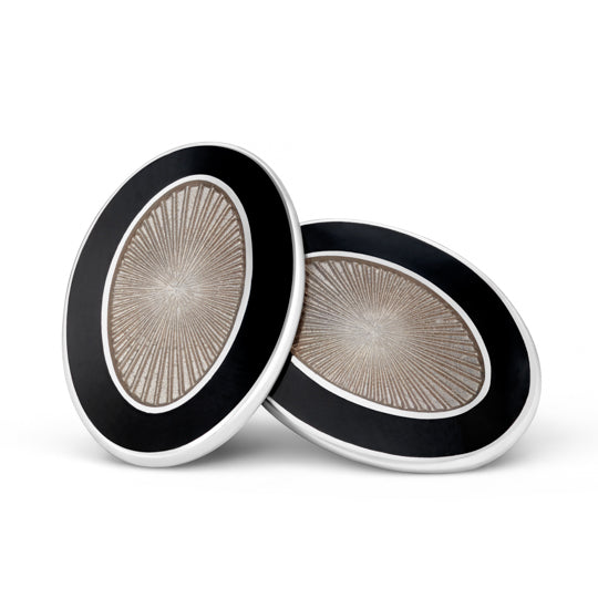 DOUBLE OVAL BLACK/TRANSPARENT ENAMEL 18ct WHITE GOLD CUFFLINKS - front