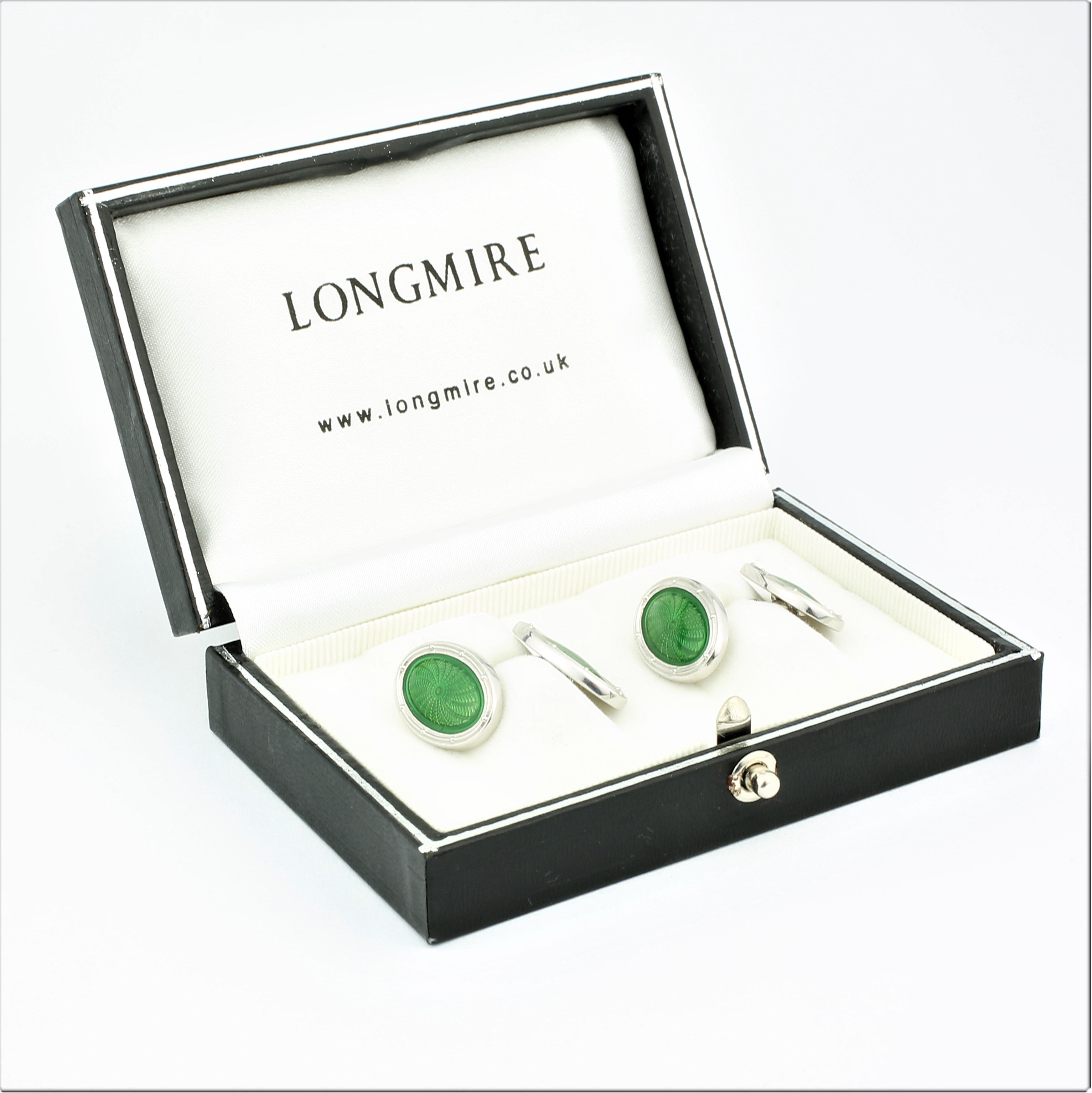 SPIRAL PALE GREEN ENAMEL 18ct WHITE GOLD CUFFLINKS - boxed