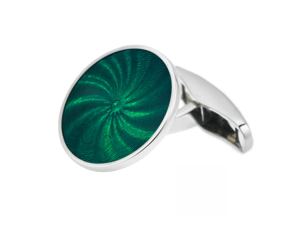 STAR GREEN ENAMEL 18ct WHITE GOLD CUFFLINKS