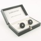 Onyx disc cufflinks 18k white gold boxed