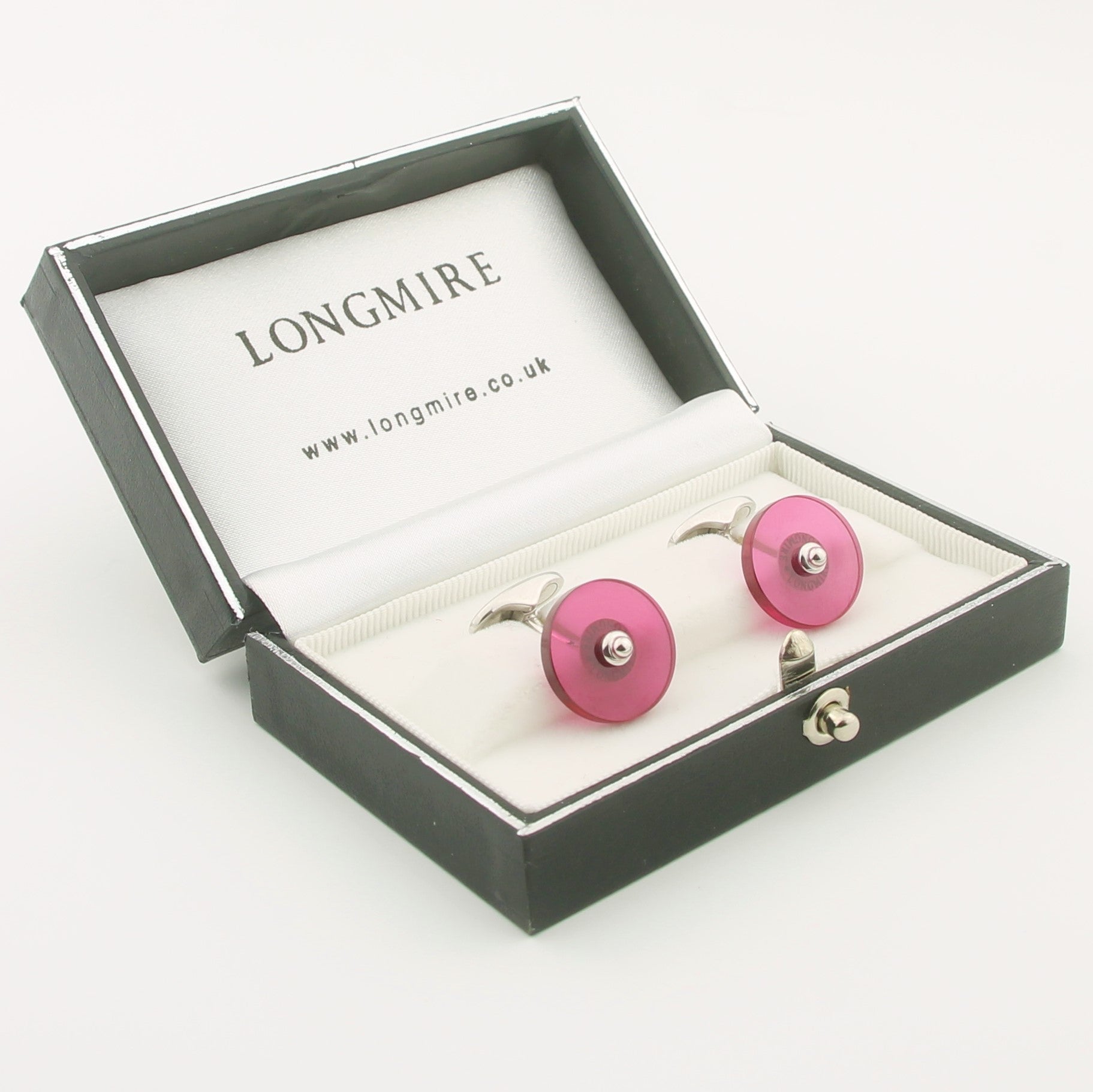 Ruby disc cufflinks 18k white gold boxed