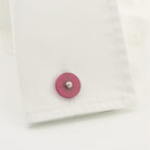 Ruby disc cufflinks 18k white gold in a cuff
