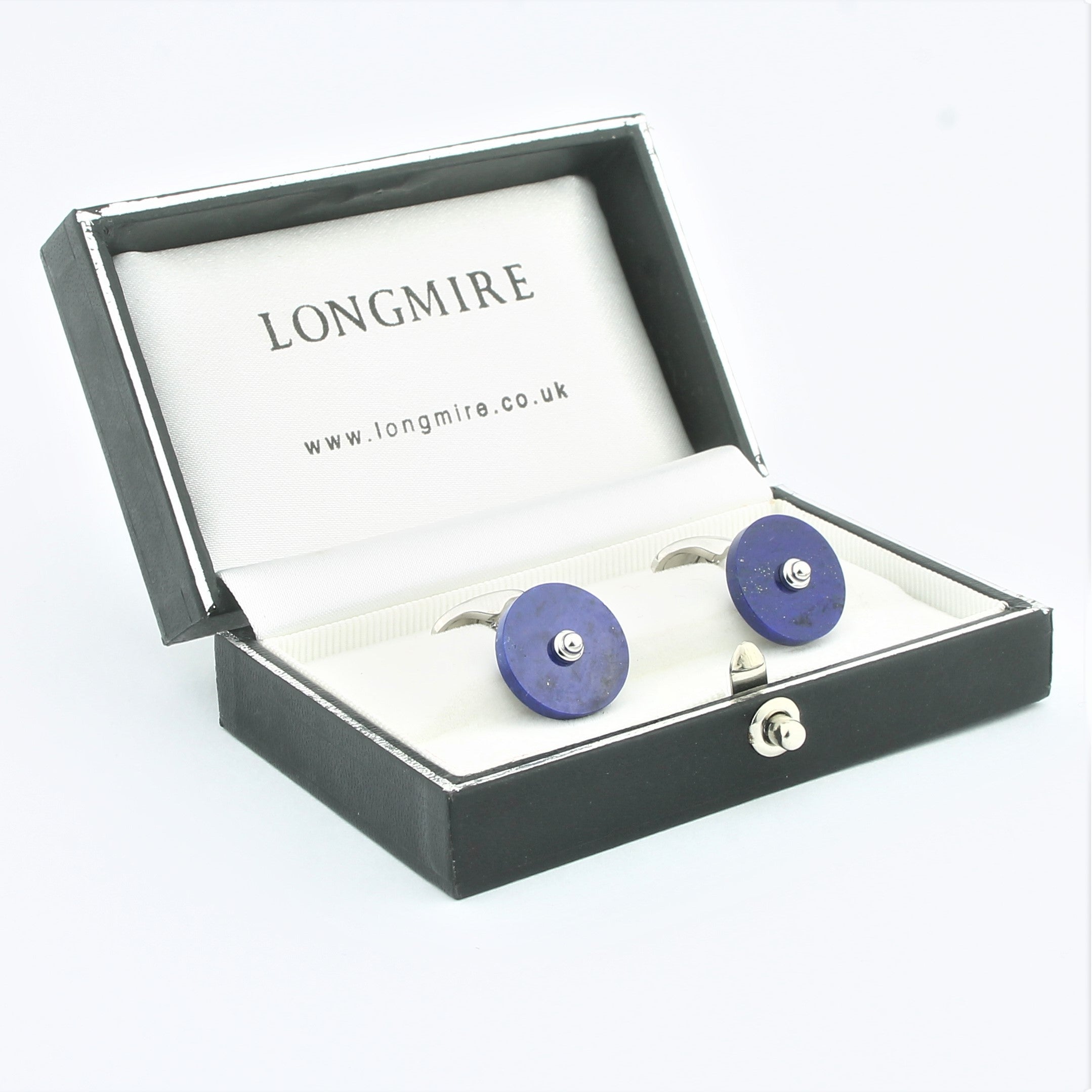 Lapis lazuli disc cufflinks in 18k white gold - boxed