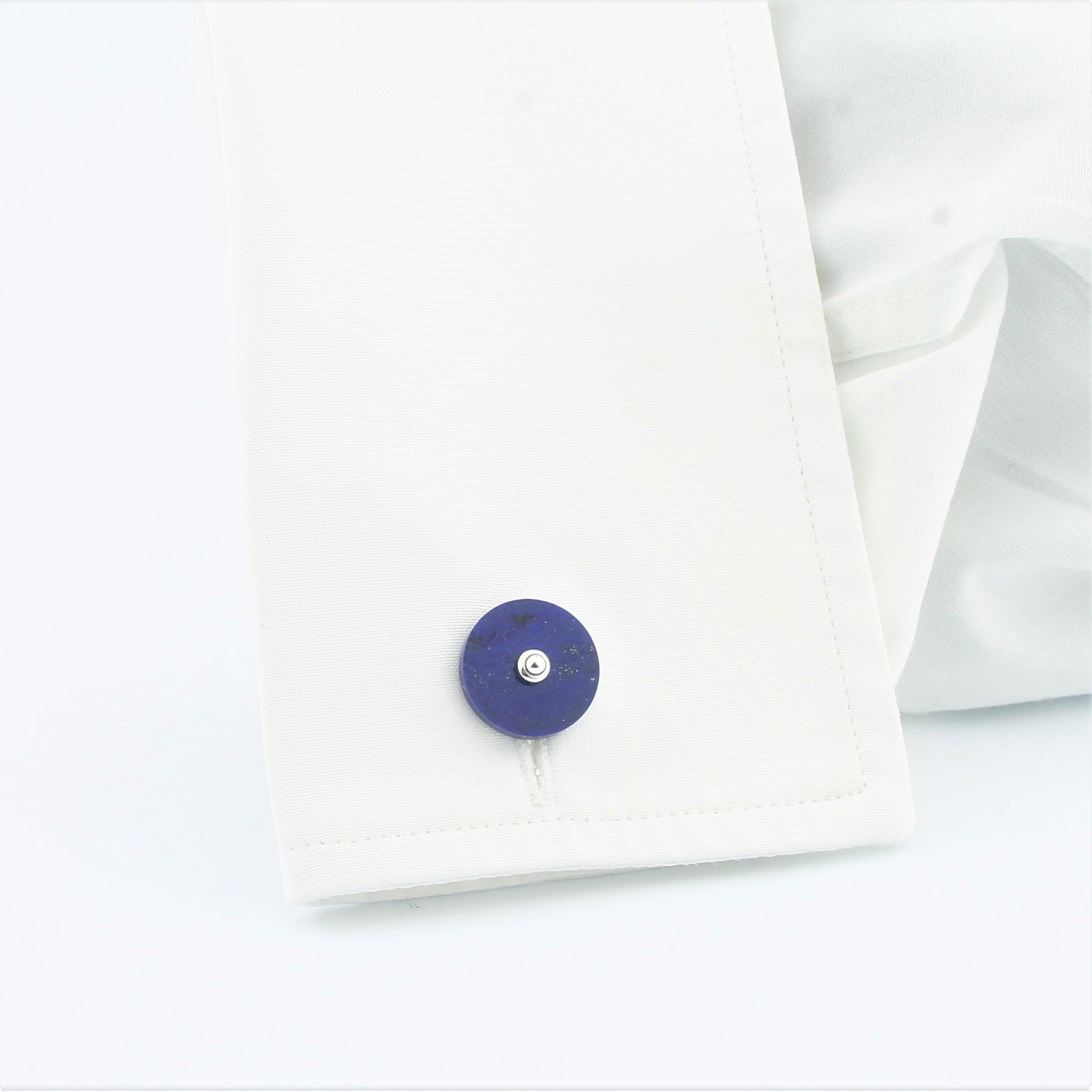 Lapis lazuli disc cufflinks in 18k white gold - cuff