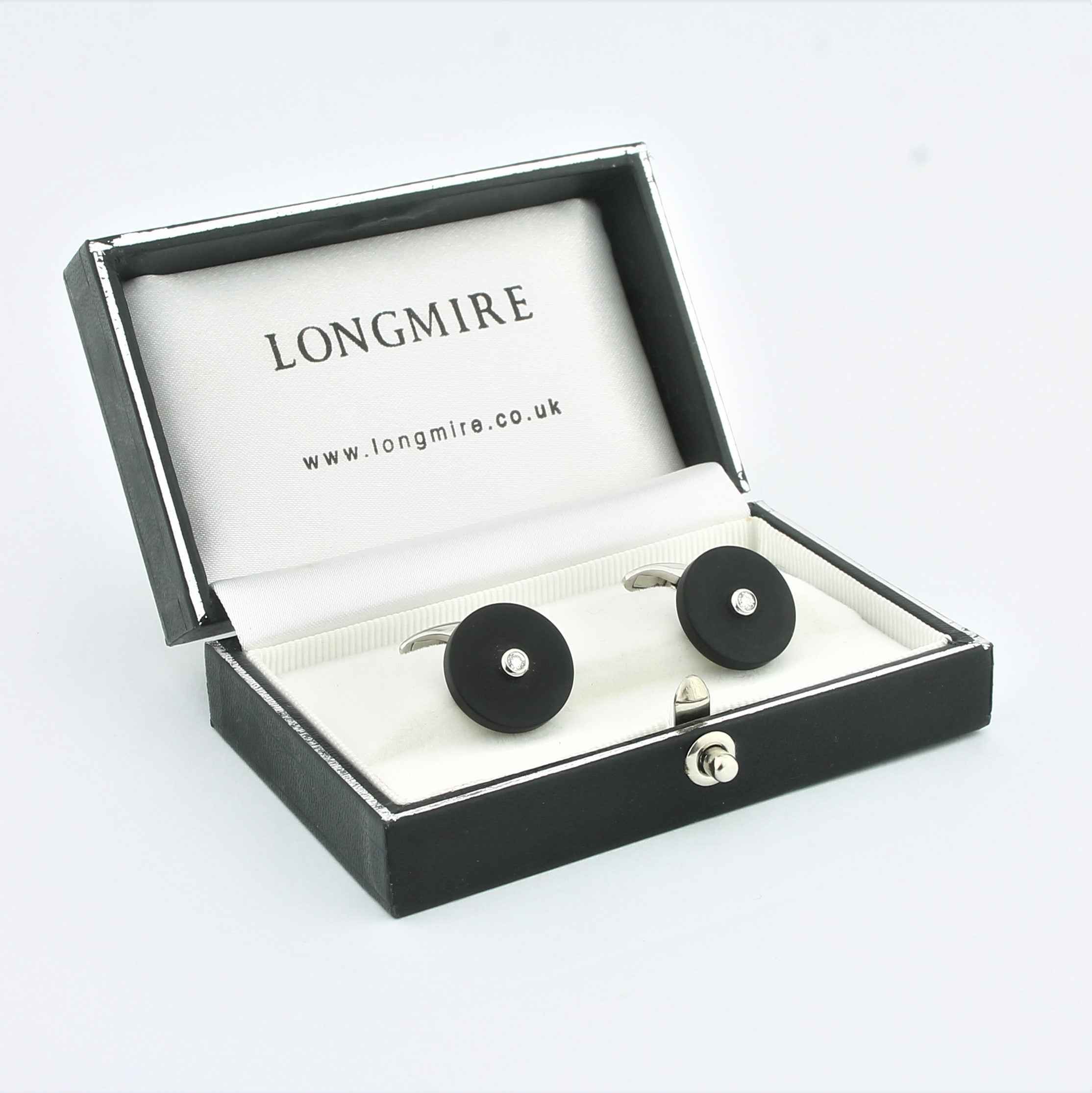 Onyx & diamond cufflinks 18k white gold - boxed