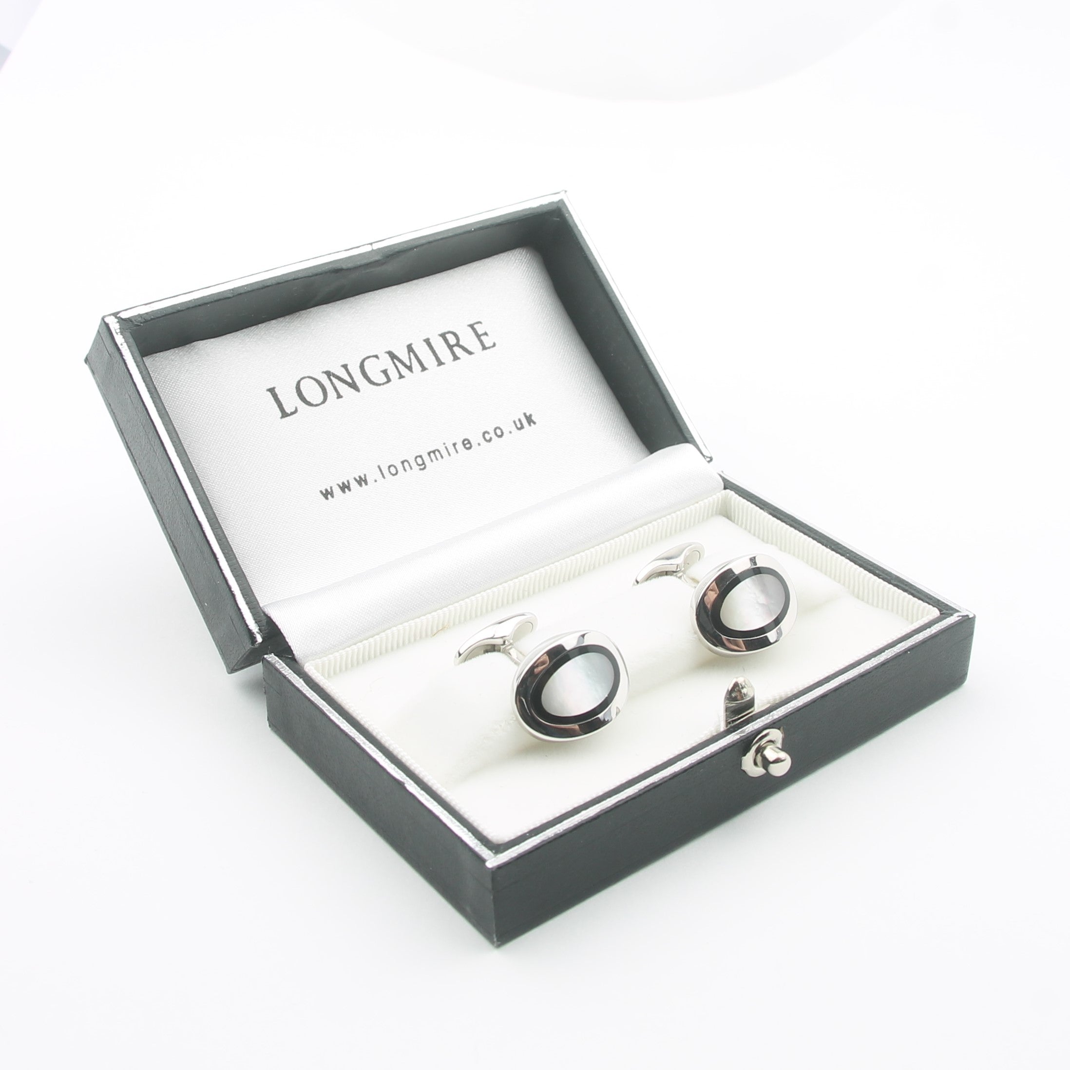 Onyx and mother of pearl cufflinks boxed