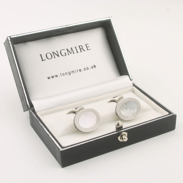 MOTHER OF PEARL WITH REEDED EDGE Cufflinks boxed