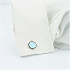 PALE BLUE TAHITI MOTHER OF PEARL 18ct WHITE GOLD CUFFLINKS - cuff