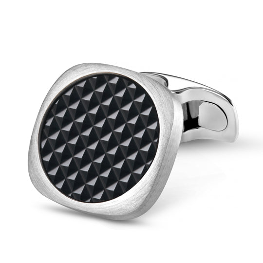 Onyx pixel cufflinks in 18k white gold