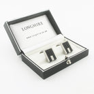 ONYX WEDGE - WITH INSET 18ct WHITE GOLD CUFFLINKS - boxed