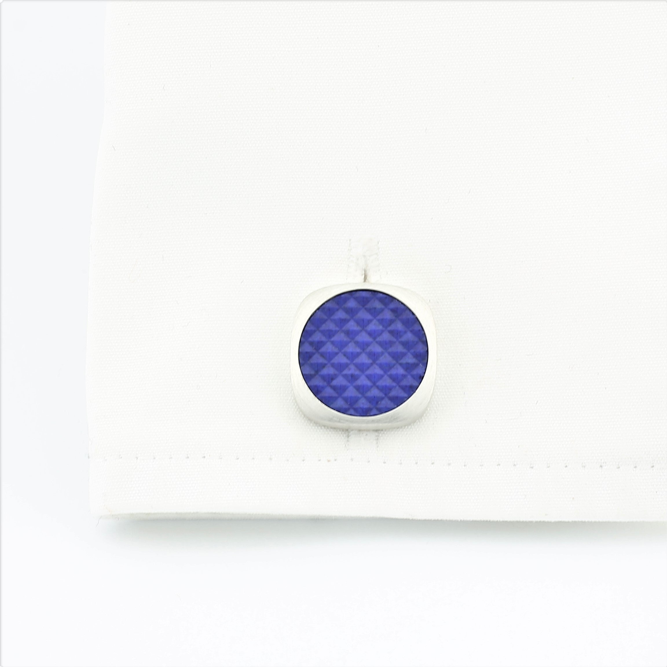 Lapis pixel cufflinks in 18k white gold in a cuff