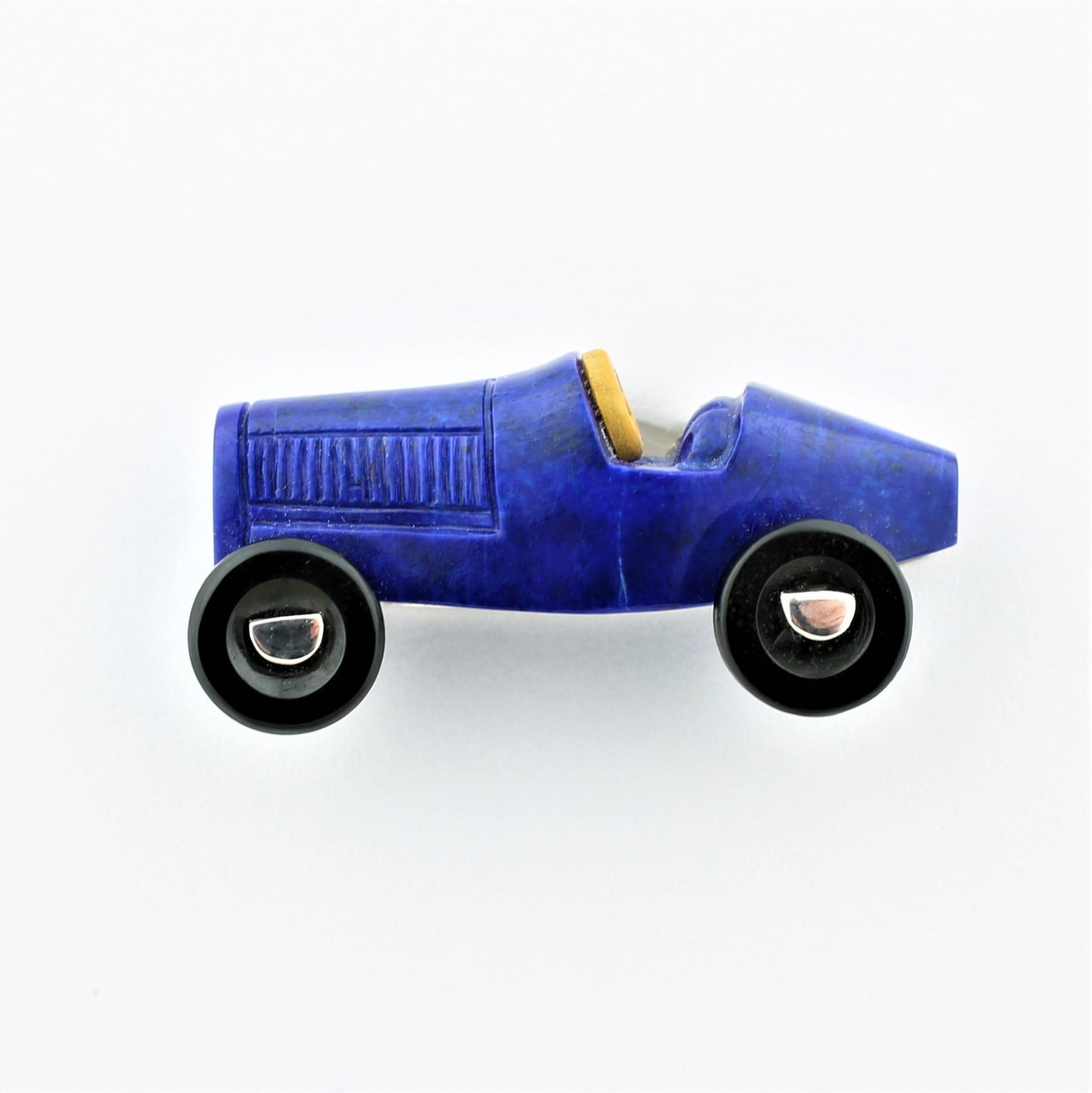 Vintage car cufflinks in lapis onyx and 18k white gold