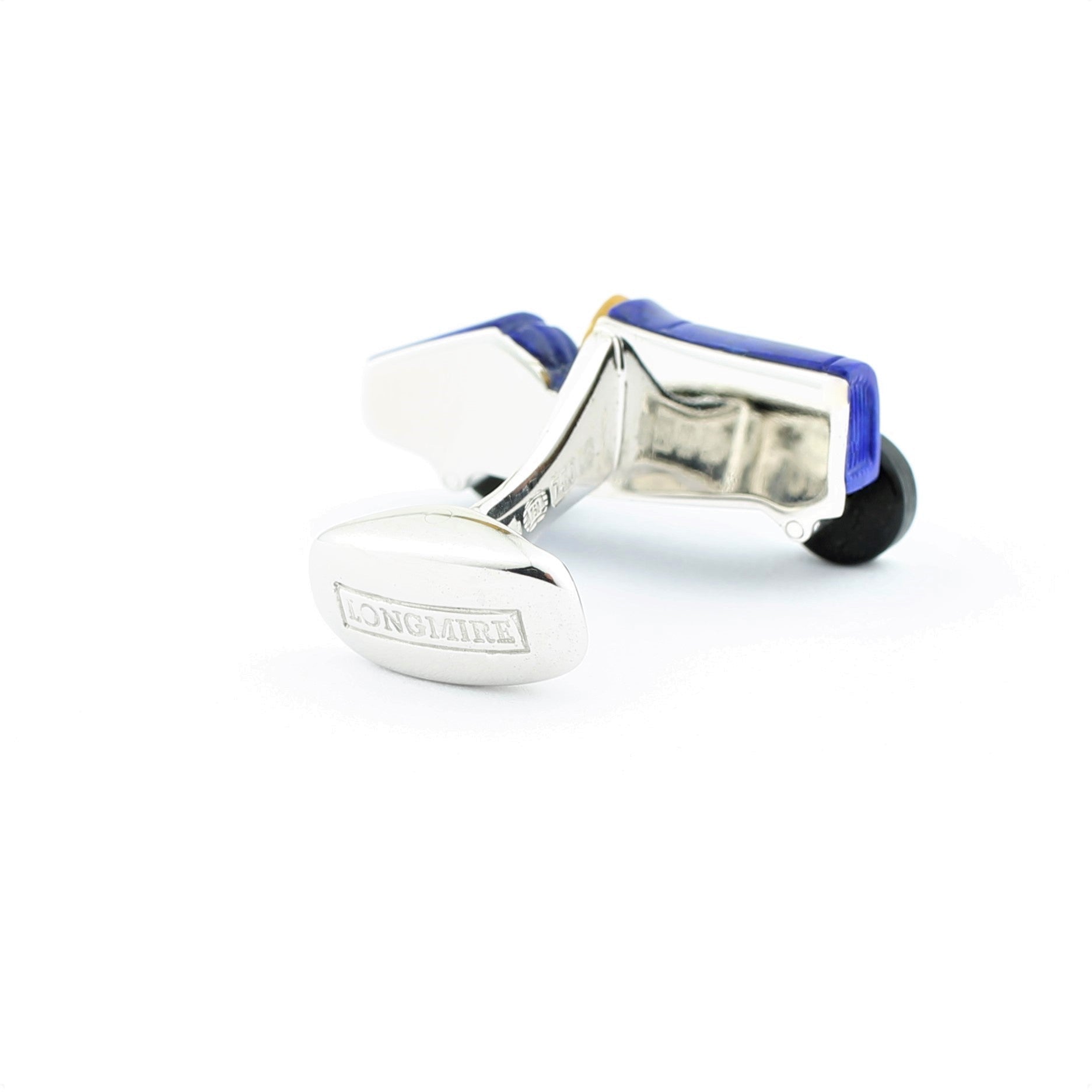 Vintage car cufflinks in lapis onyx and 18k white gold - rear
