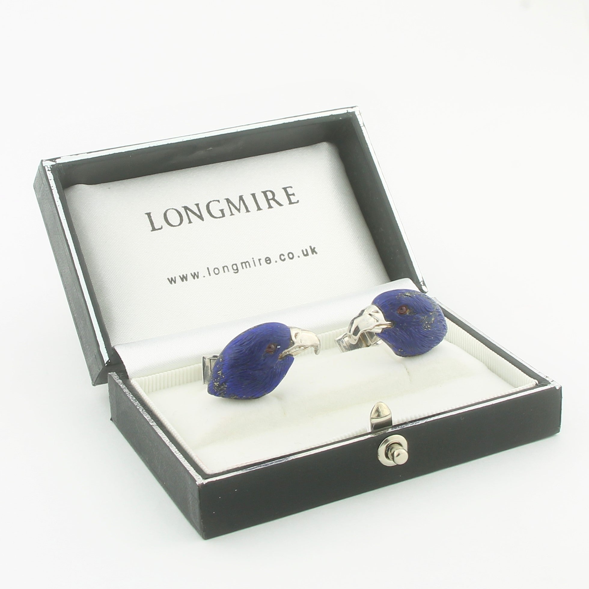 Eagle head cufflinks in lapis 18k white gold boxed