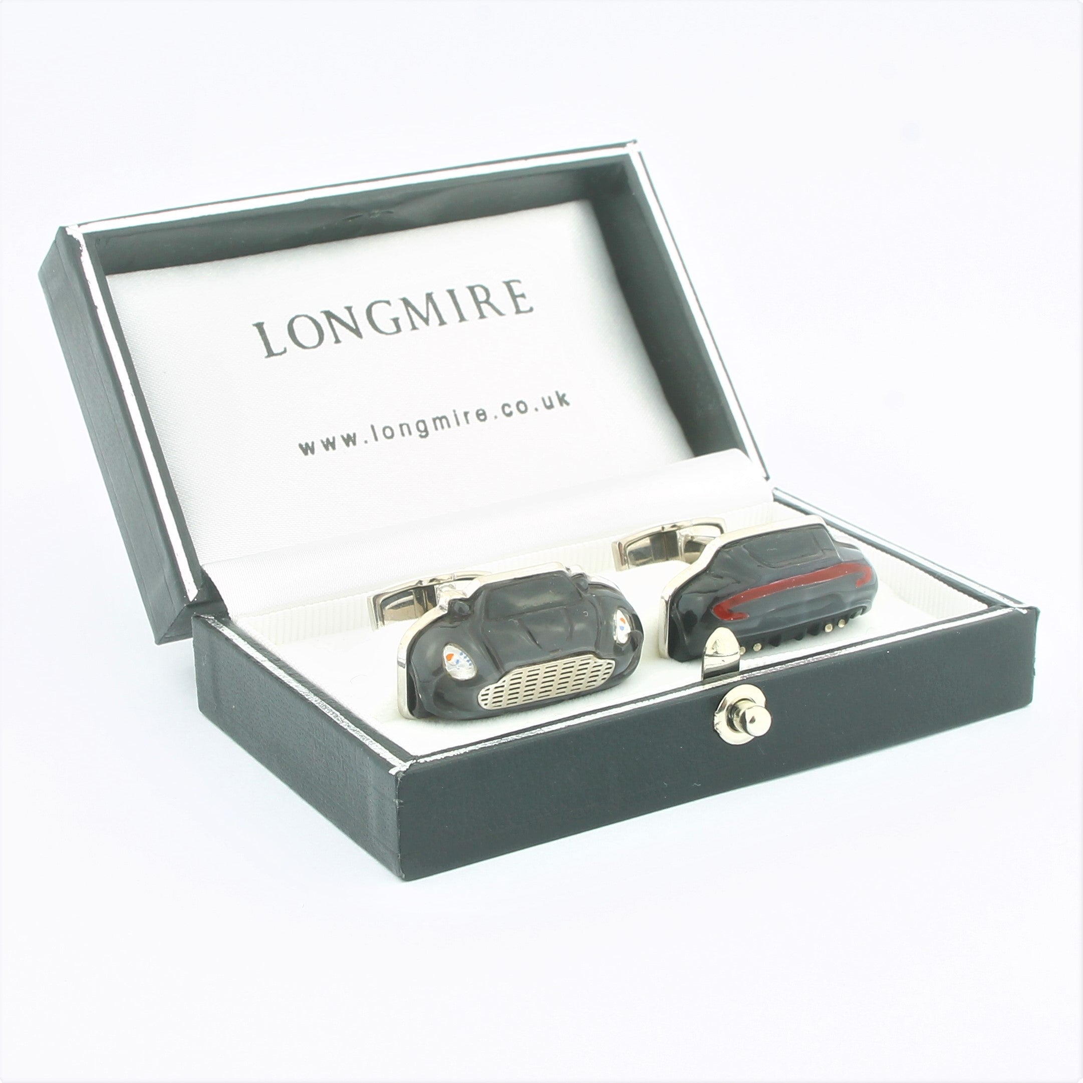 HAND CARVED 'CAR' 18ct WHITE GOLD CUFFLINKS - boxed