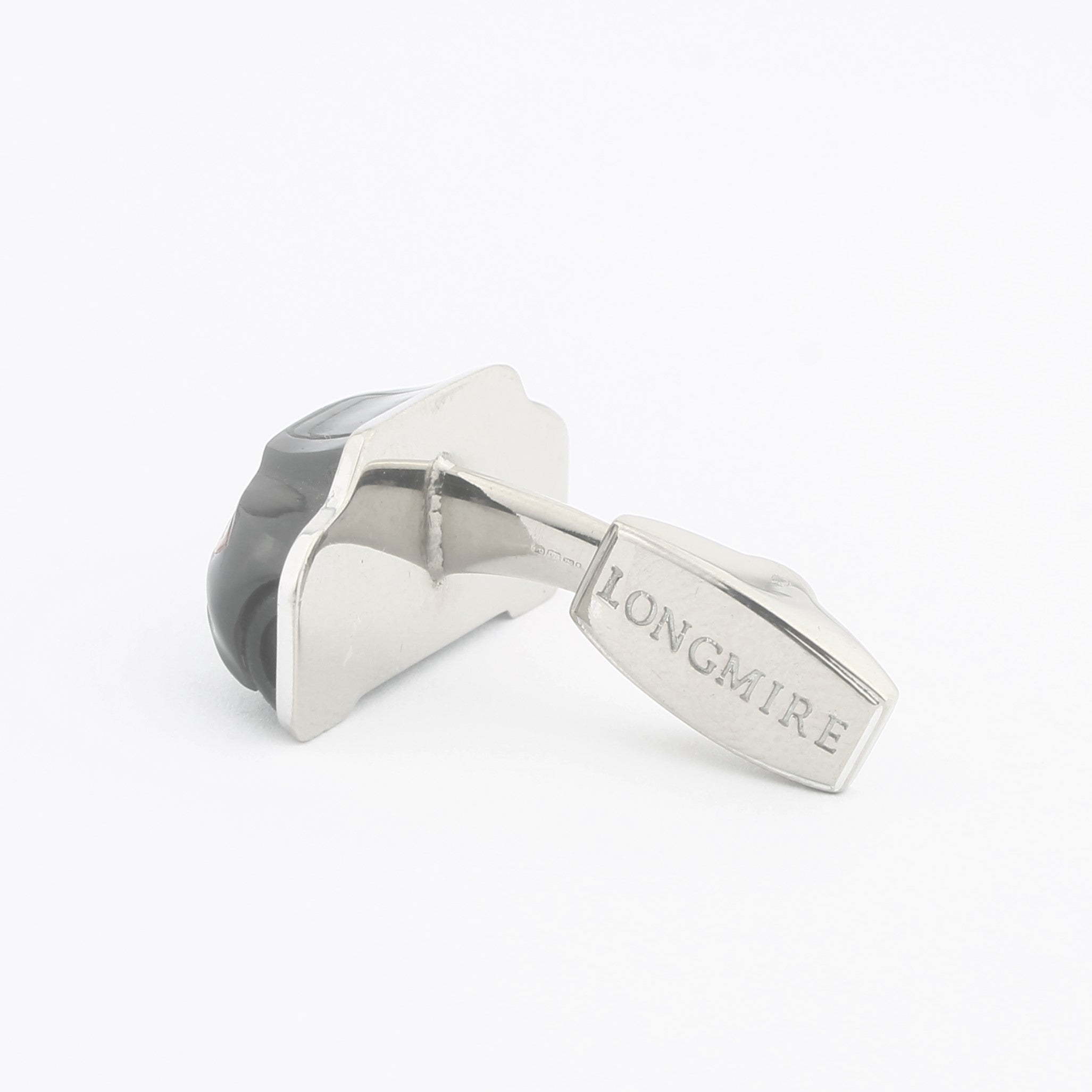 HAND CARVED 'CAR' 18ct WHITE GOLD CUFFLINKS - rear T-bar
