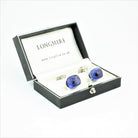 TANZANITE CABOCHON 18ct WHITE GOLD CUFFLINKS - boxed