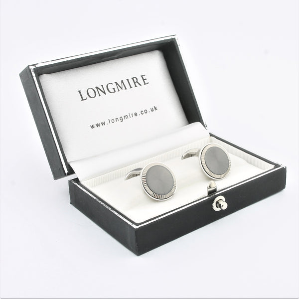 Grey enamel fluted cufflinks 18k white gold - boxed
