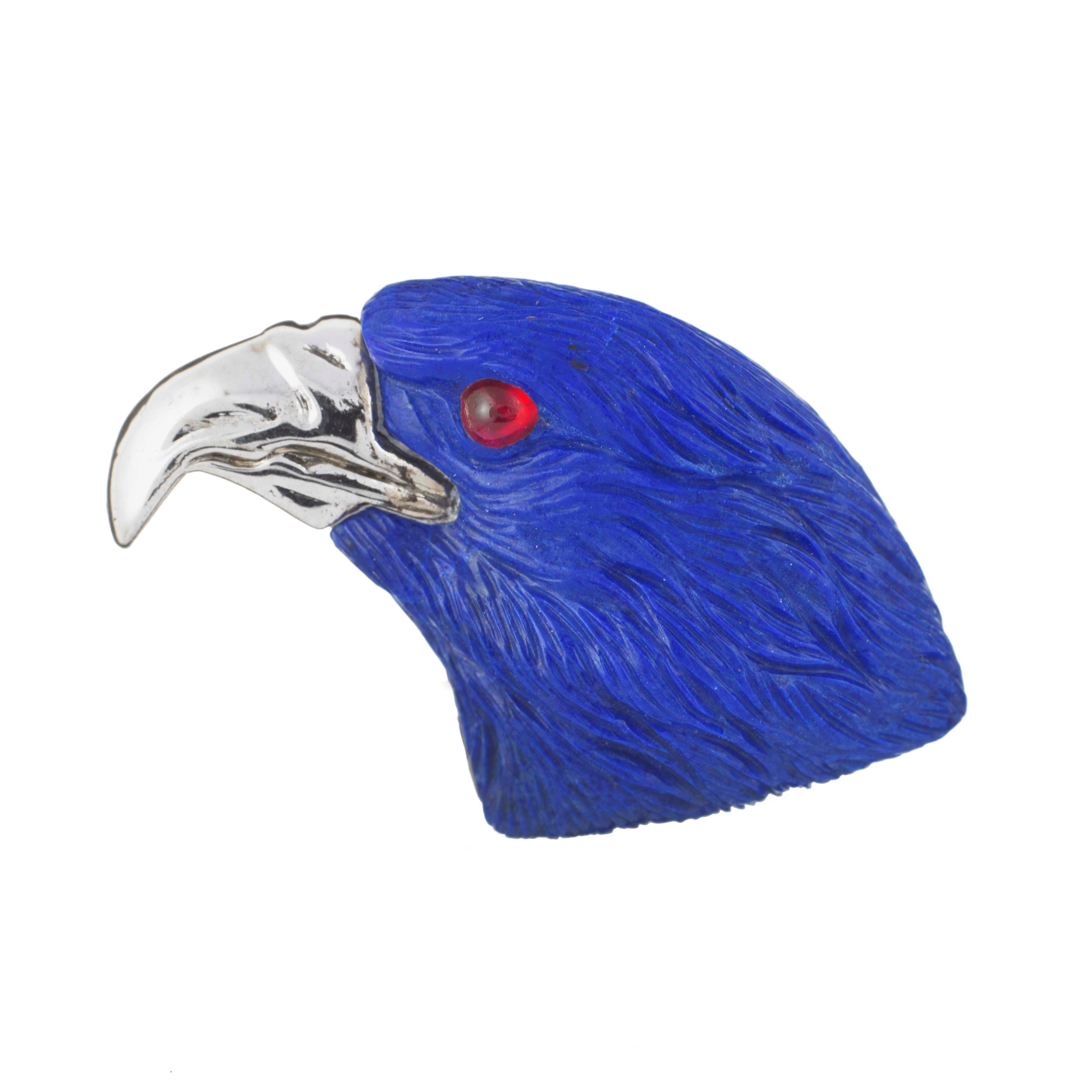 Eagle head cufflinks in lapis 18k white gold