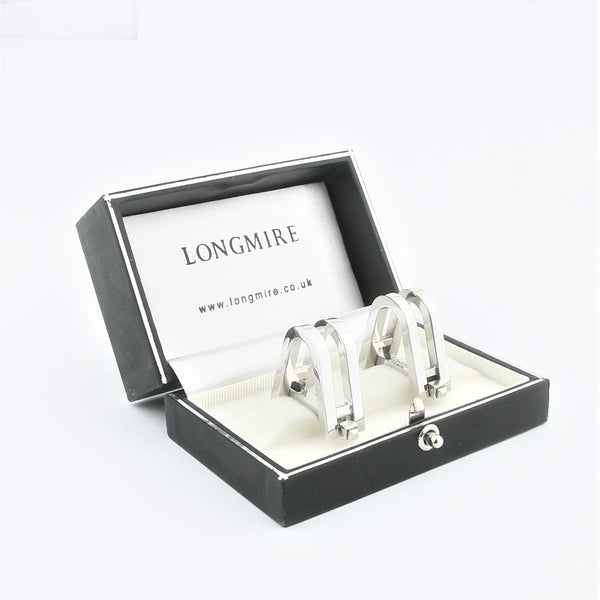 Giant double stirrup cufflinks 18k white gold - boxed