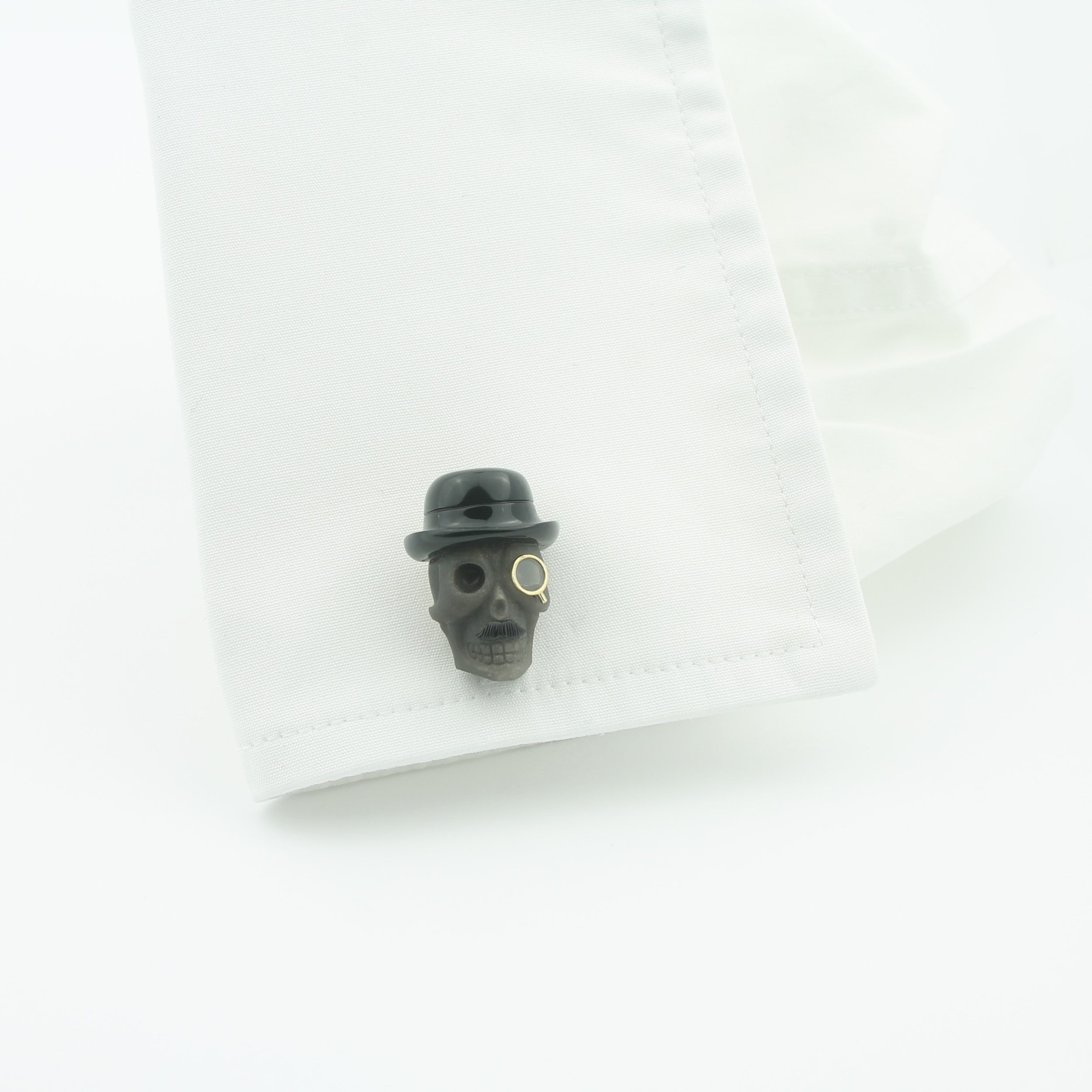 SKULL WITH MONOCLE 14ct GOLD CUFFLINKS - cuff