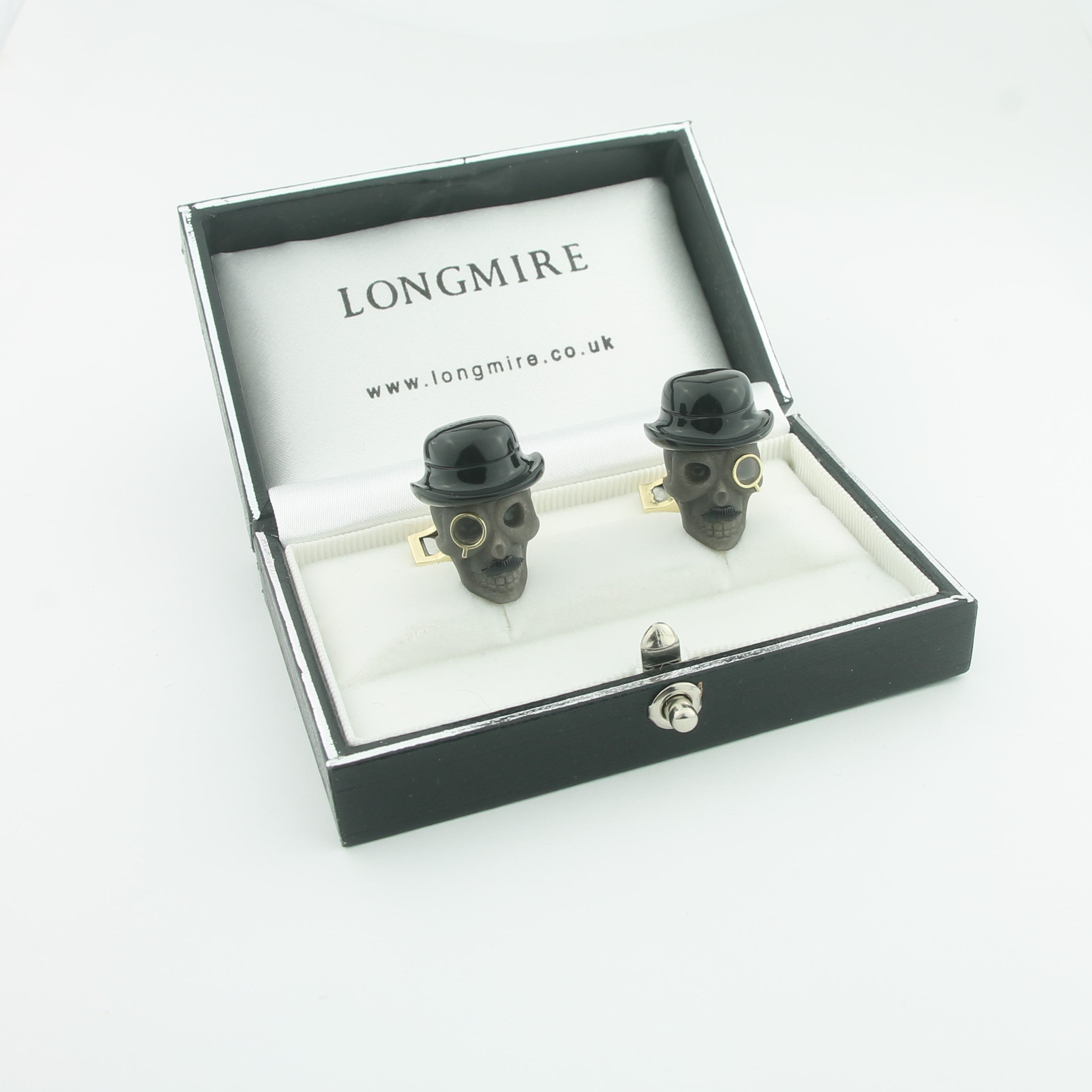 SKULL WITH MONOCLE 14ct GOLD CUFFLINKS - boxed