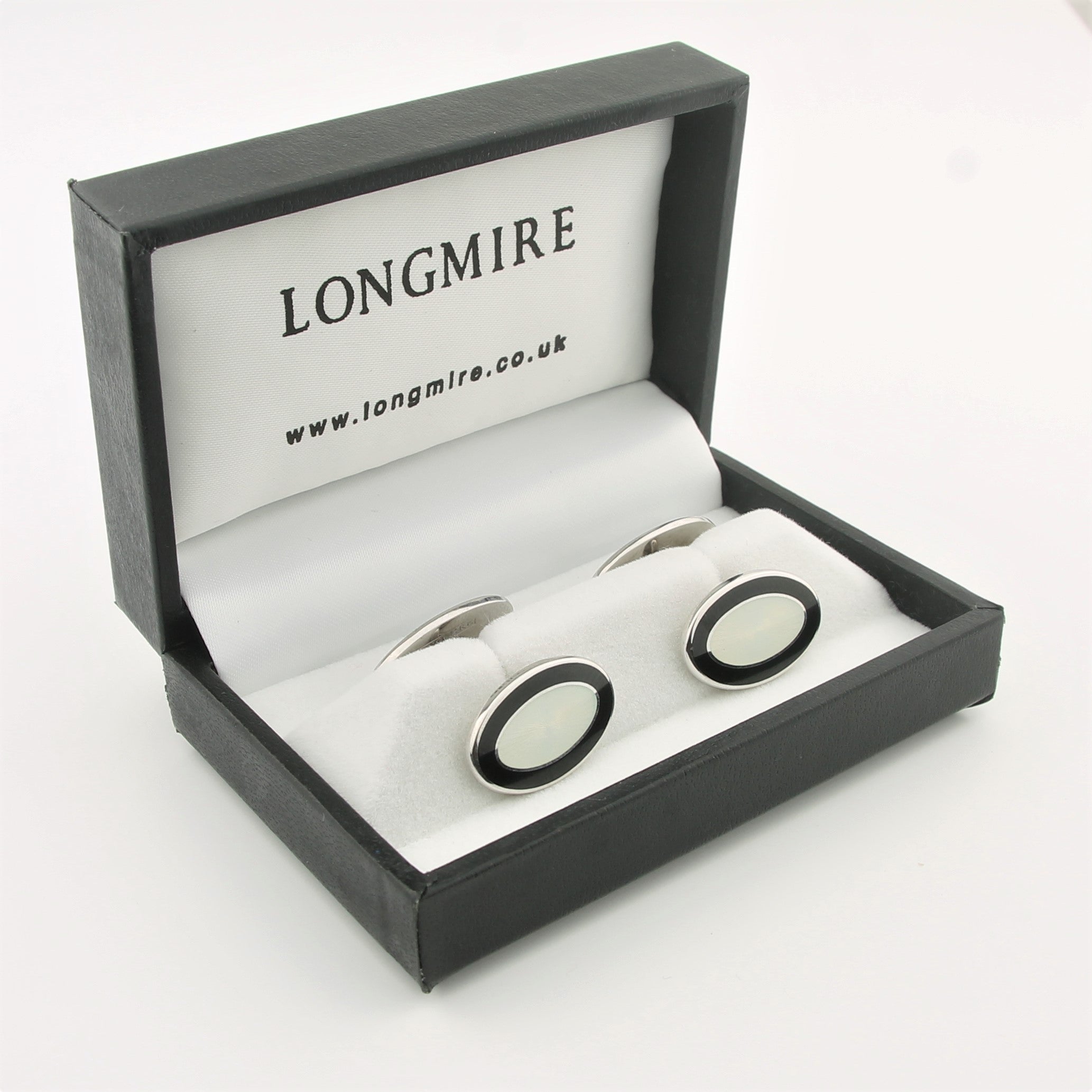 Double Oval Black and White enamel on Sterling silver - boxed