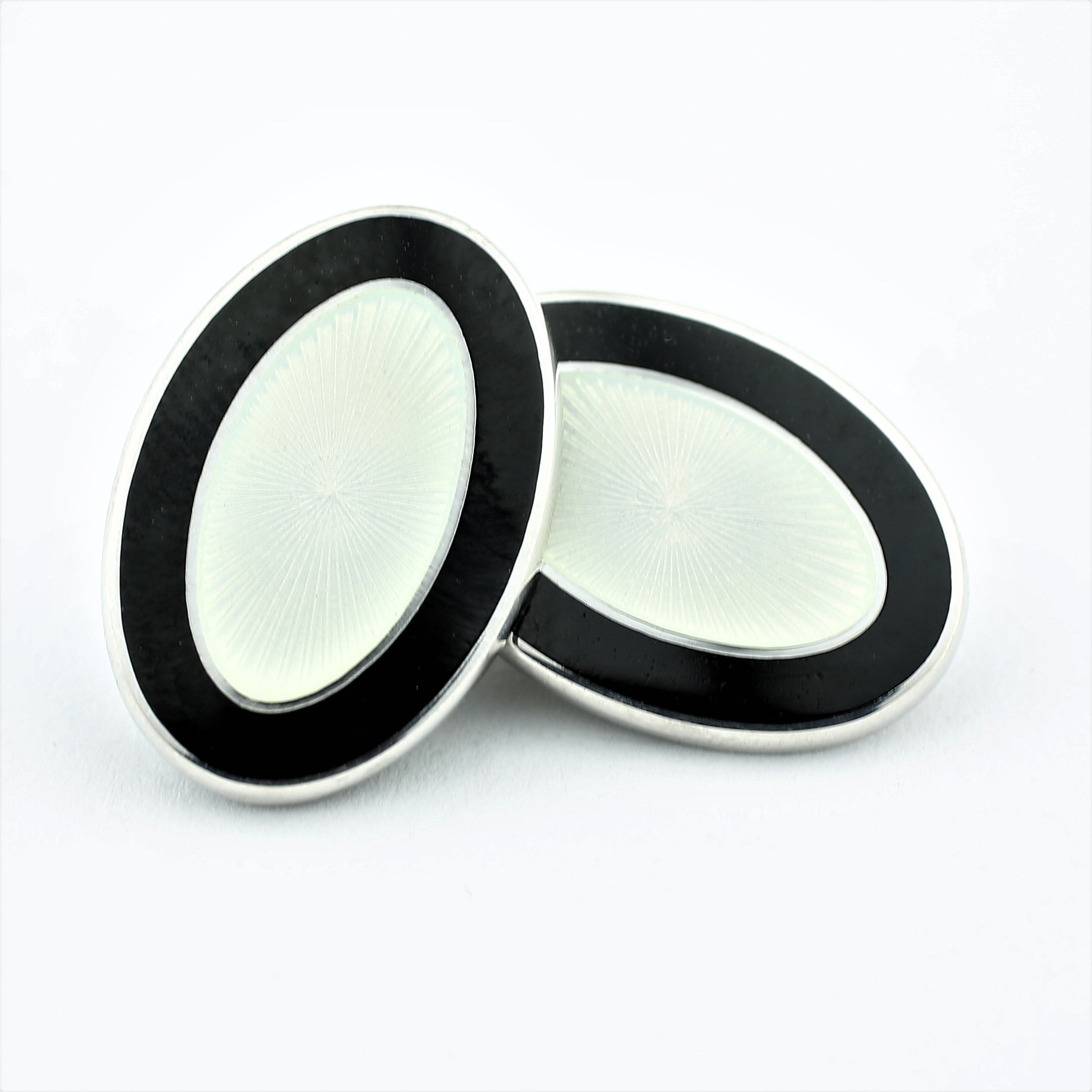 DOUBLE OVAL DRESS SET BLACK AND WHITE ENAMEL - cufflinks