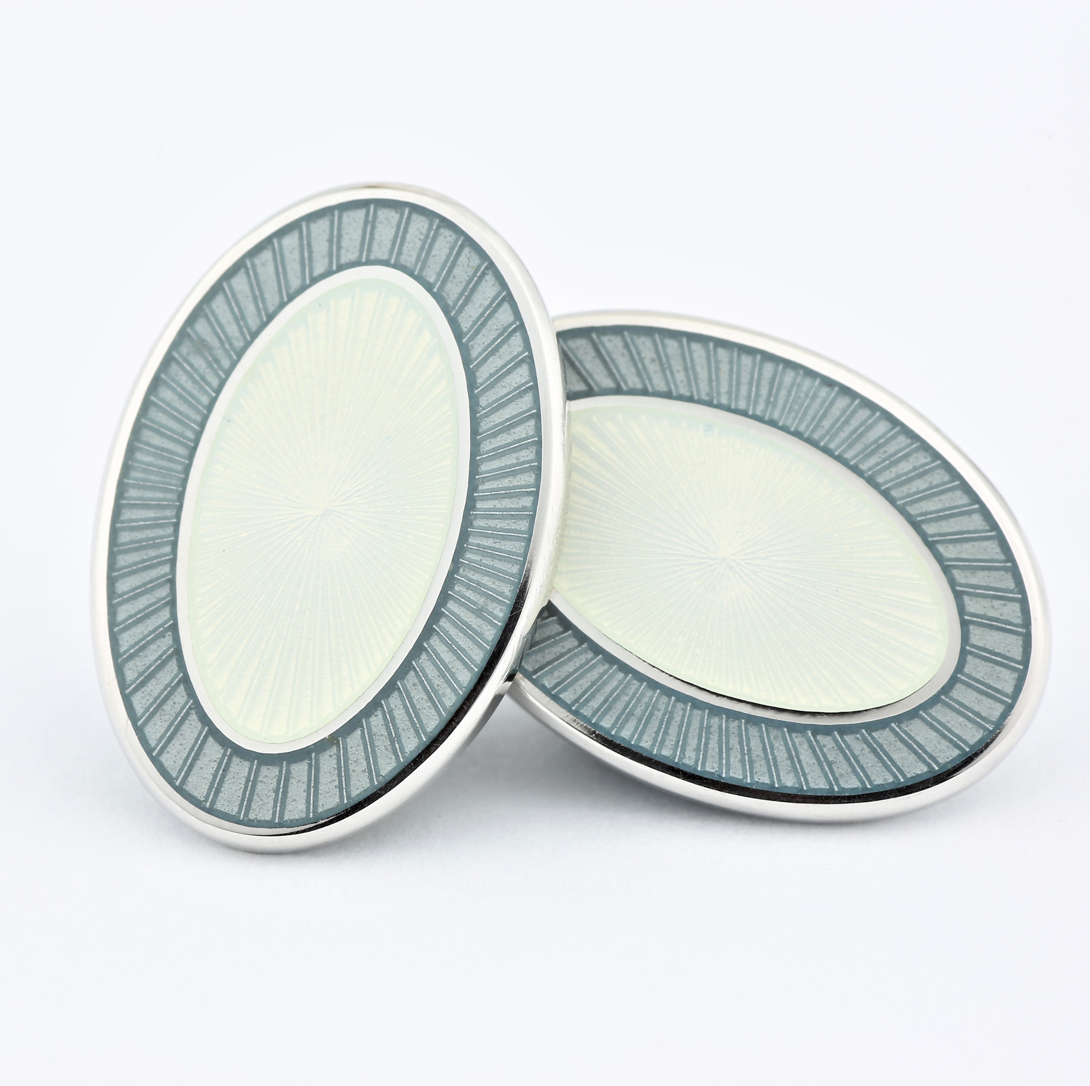 Double oval grey and white cufflinks in enamel on sterling silver