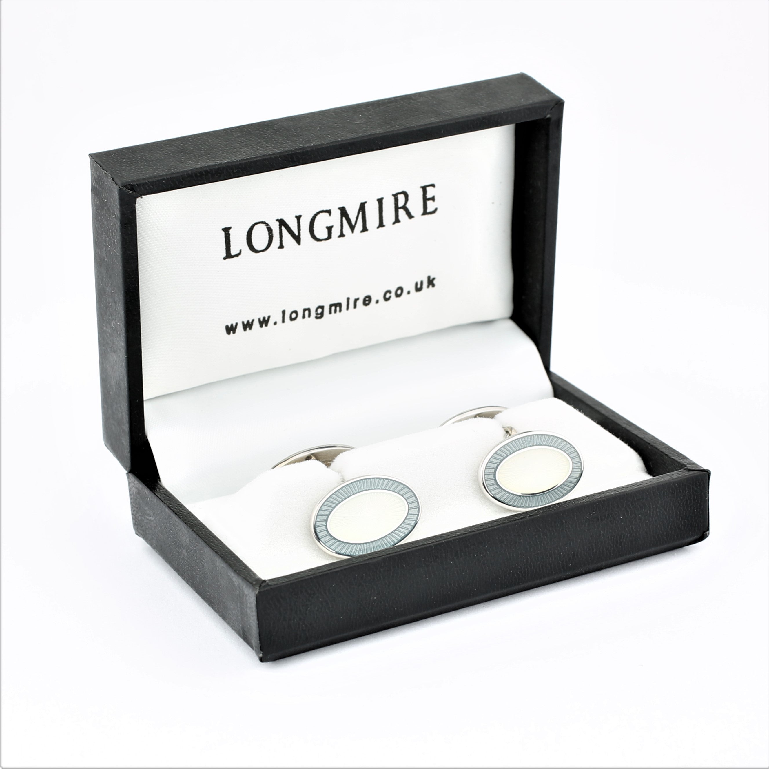 Double oval grey and white cufflinks in enamel on sterling silver - boxed