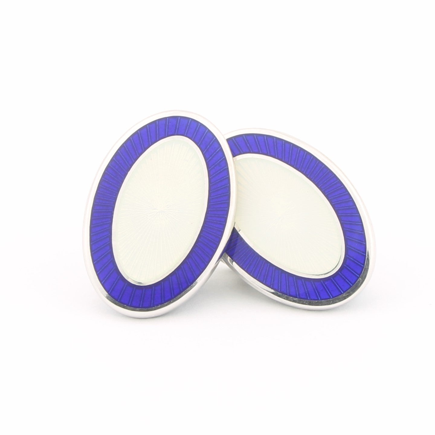 Double oval blue and white enamel cufflinks