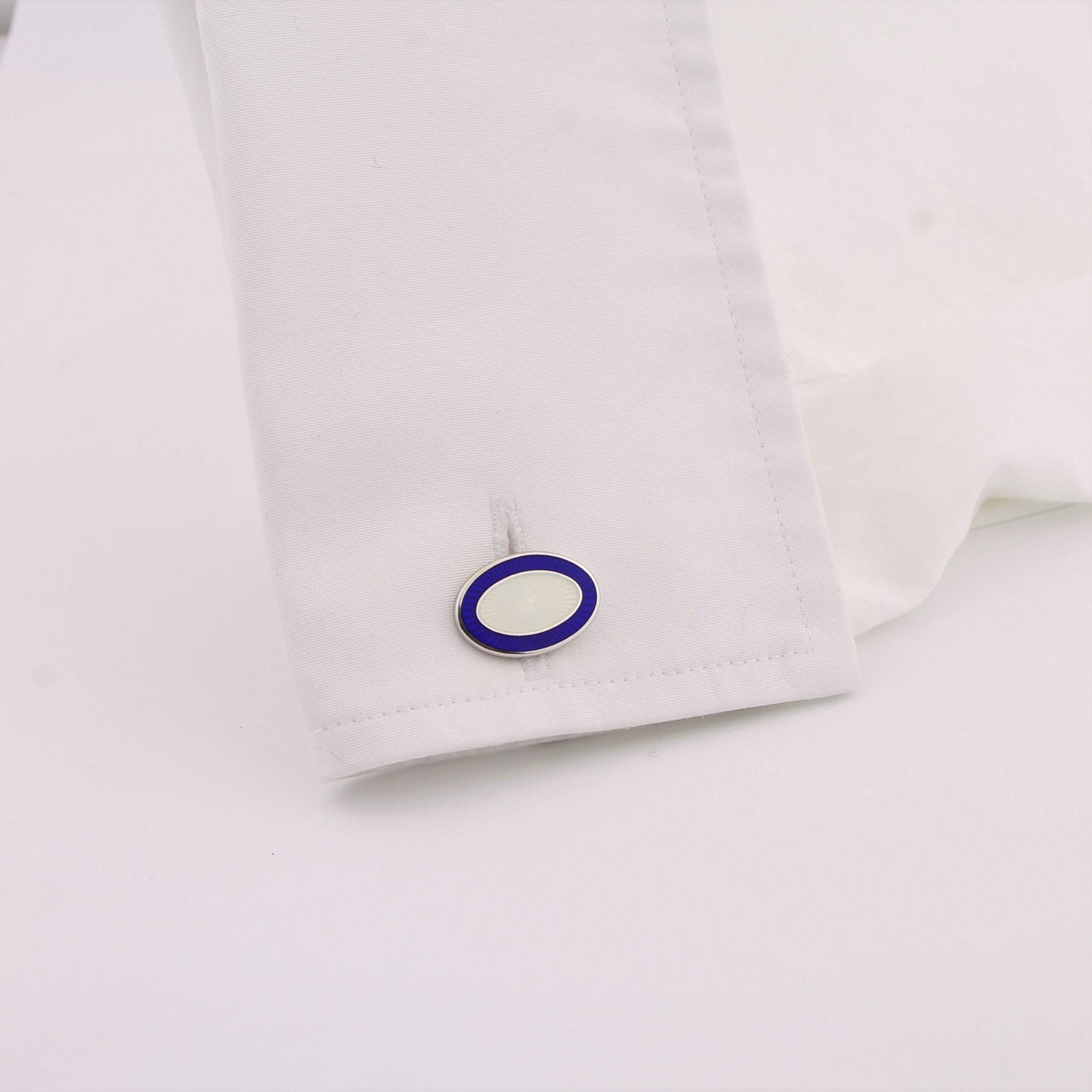 Double oval blue and white enamel cufflinks