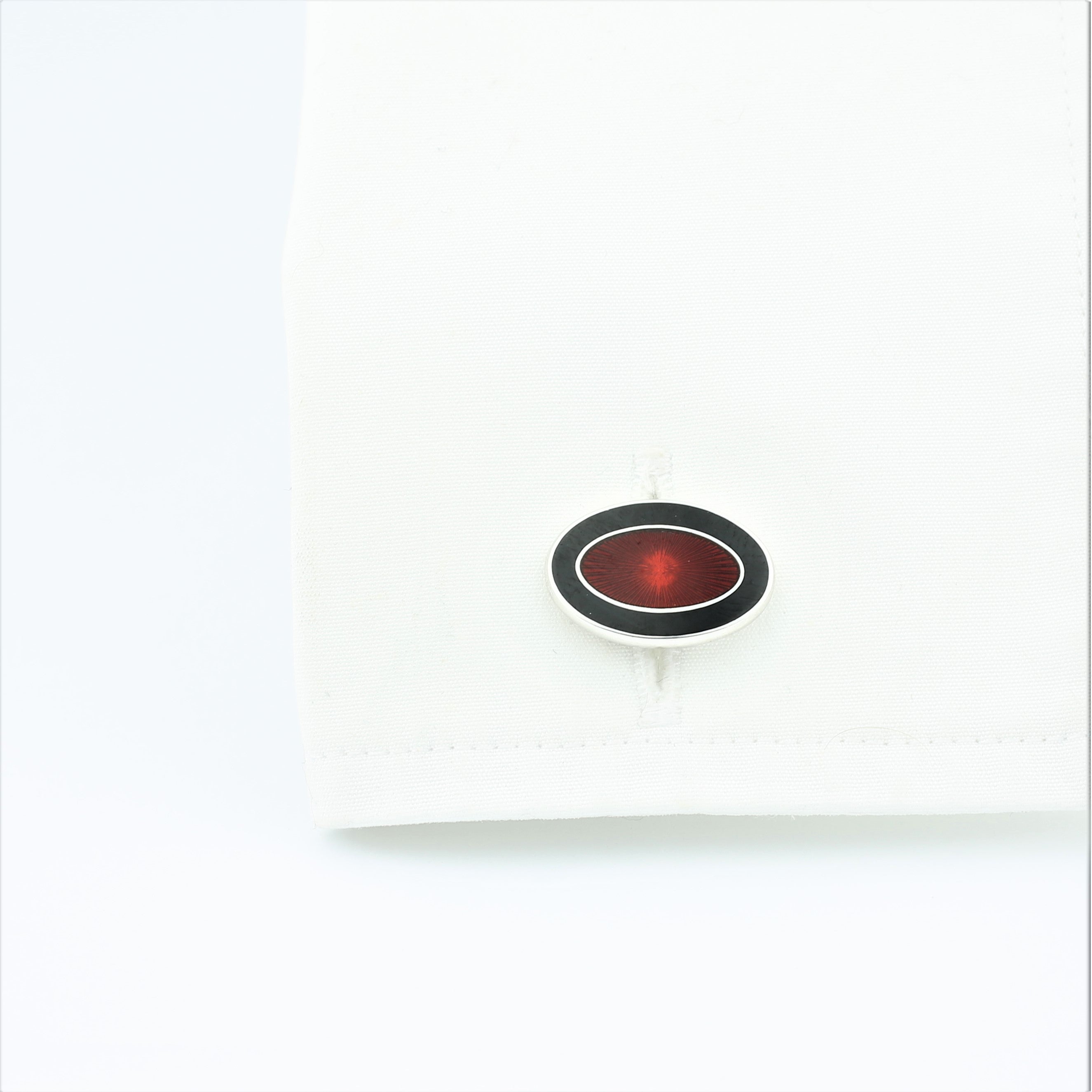 Double Oval Black and Red enamel on sterling silver - in a cuff