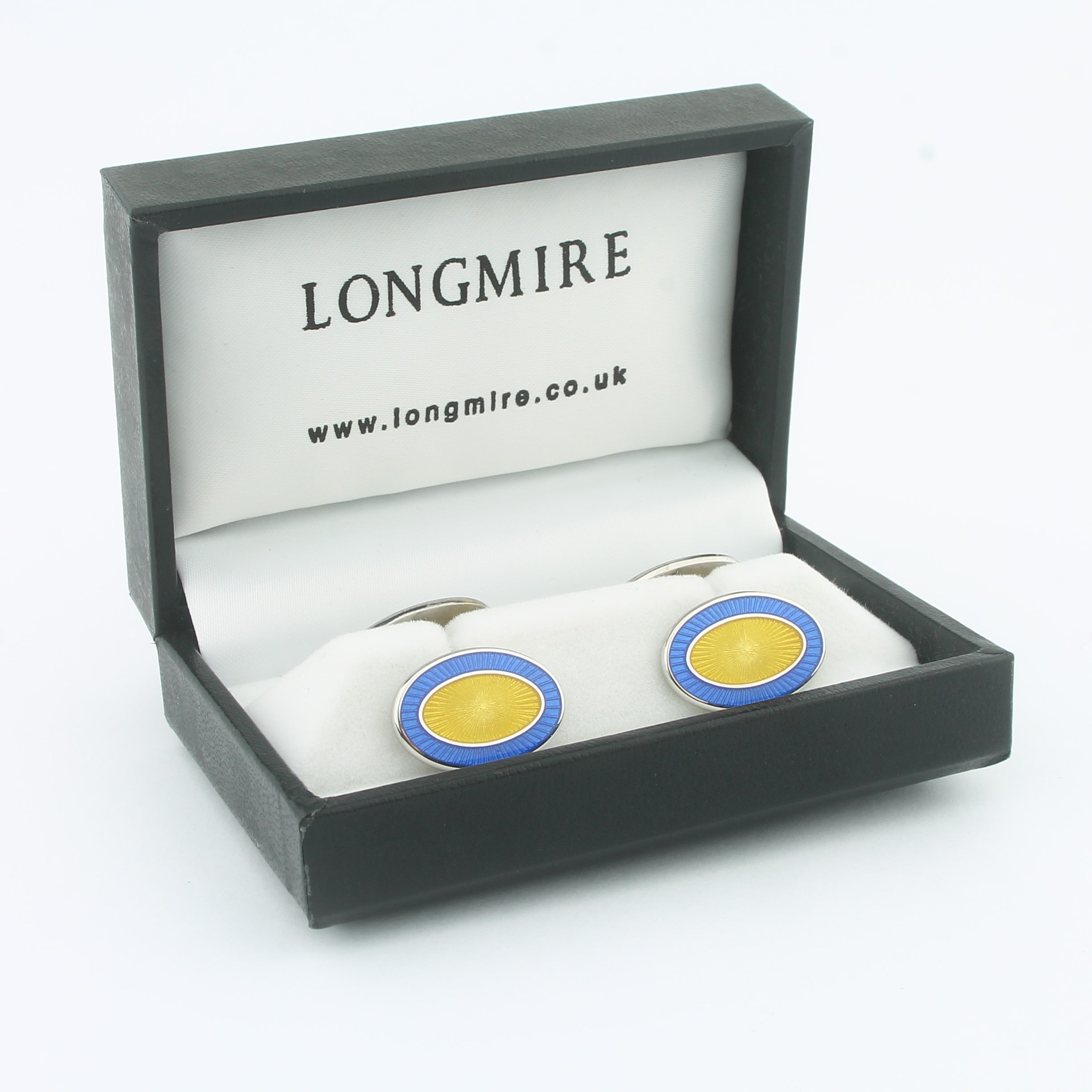 Double Oval cufflinks Pale Blue / Yellow in sterling silver - boxed