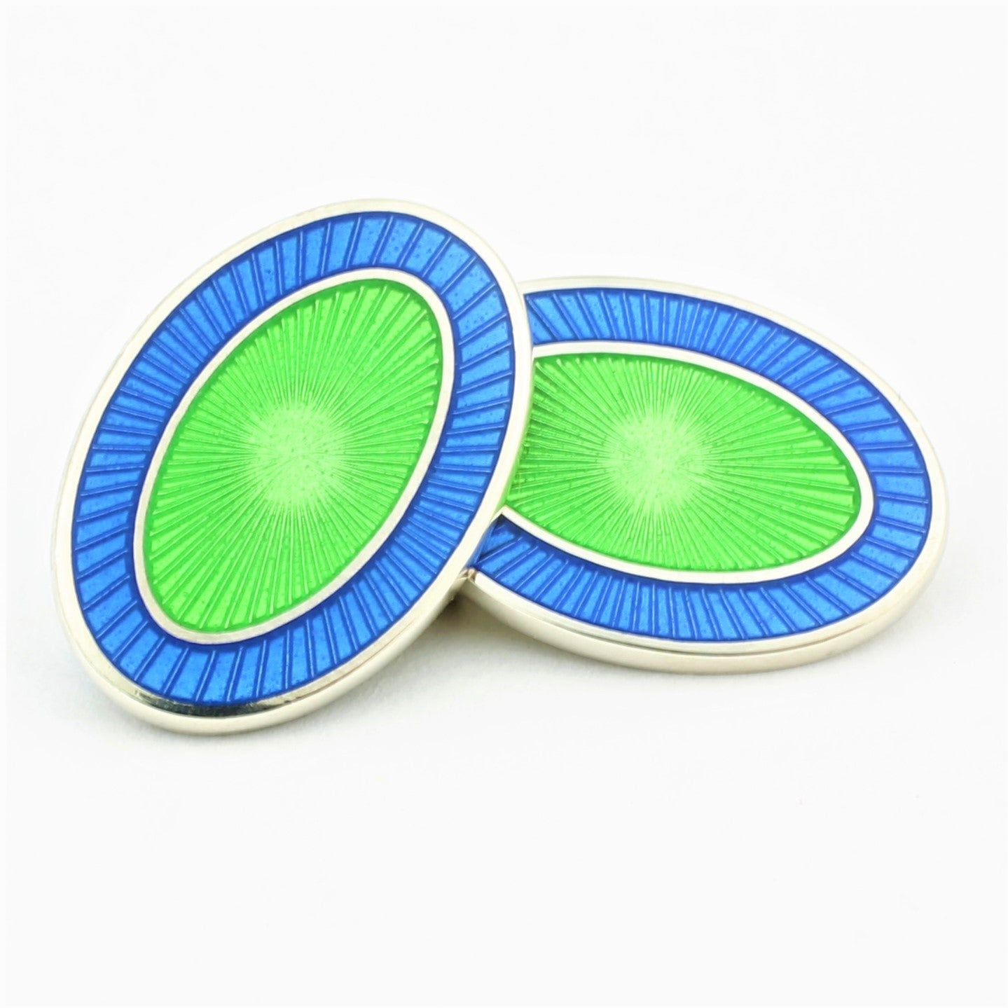 Double Oval Pale Blue / pale green cufflinks in silver 