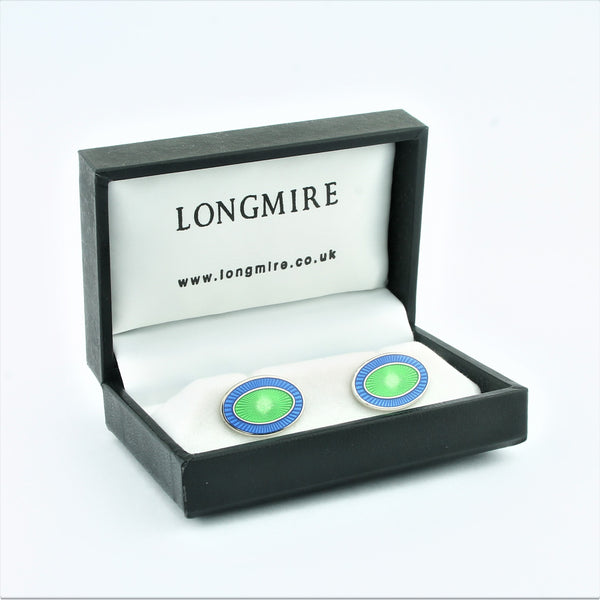 Double Oval Pale Blue / pale green cufflinks in silver - boxed