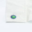 Double Oval Pale Blue / pale green cufflinks in silver - cuff