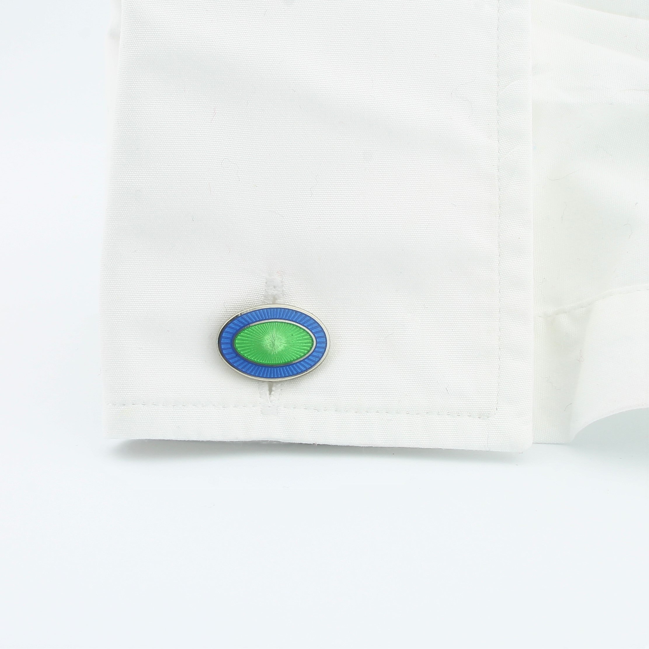 Double Oval Pale Blue / pale green cufflinks in silver - cuff