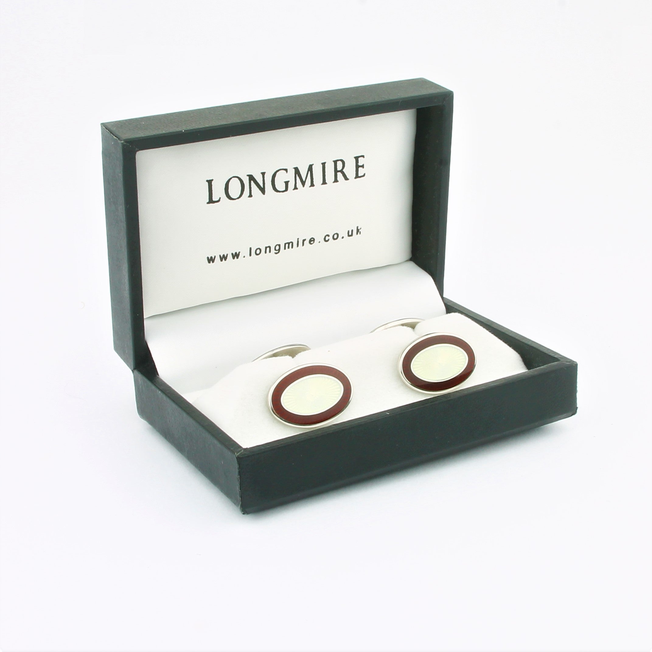 Double oval cufflinks in red and white enamel on silver - boxed