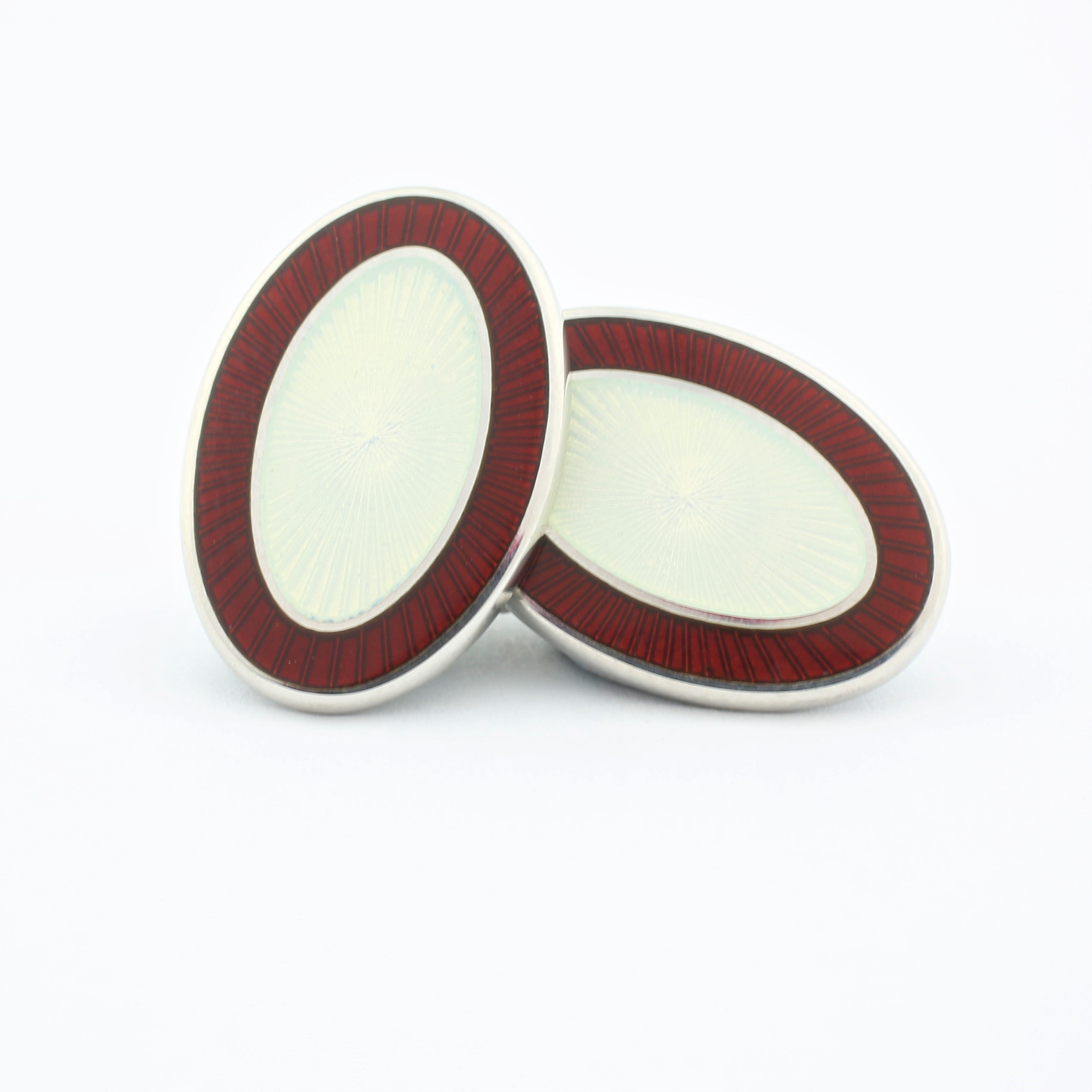 Double oval cufflinks in red and white enamel on silver