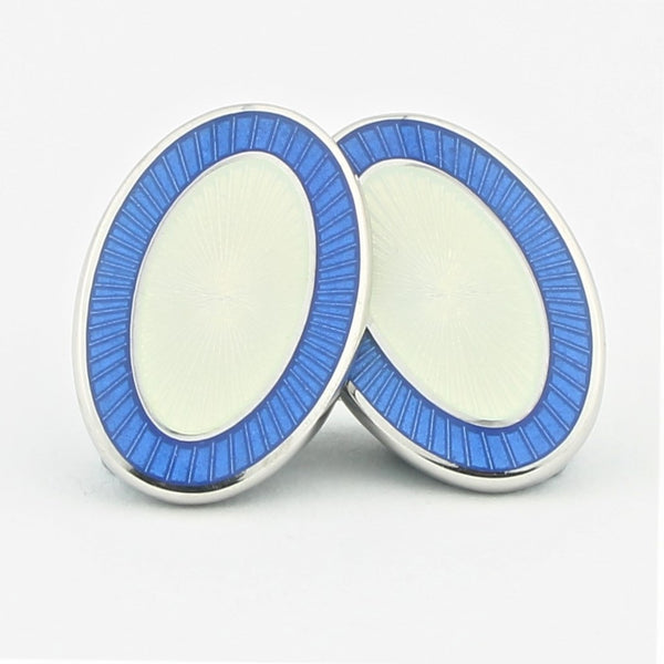 DOUBLE OVAL PALE BLUE/WHITE CUFFLINKS