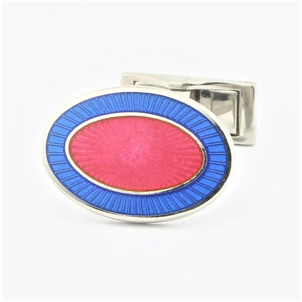DOUBLE OVAL PALE BLUE/PINK ENAMEL T-BAR CUFFLINKS