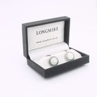 Double Circle grey white enamel cufflinks in silver - boxed