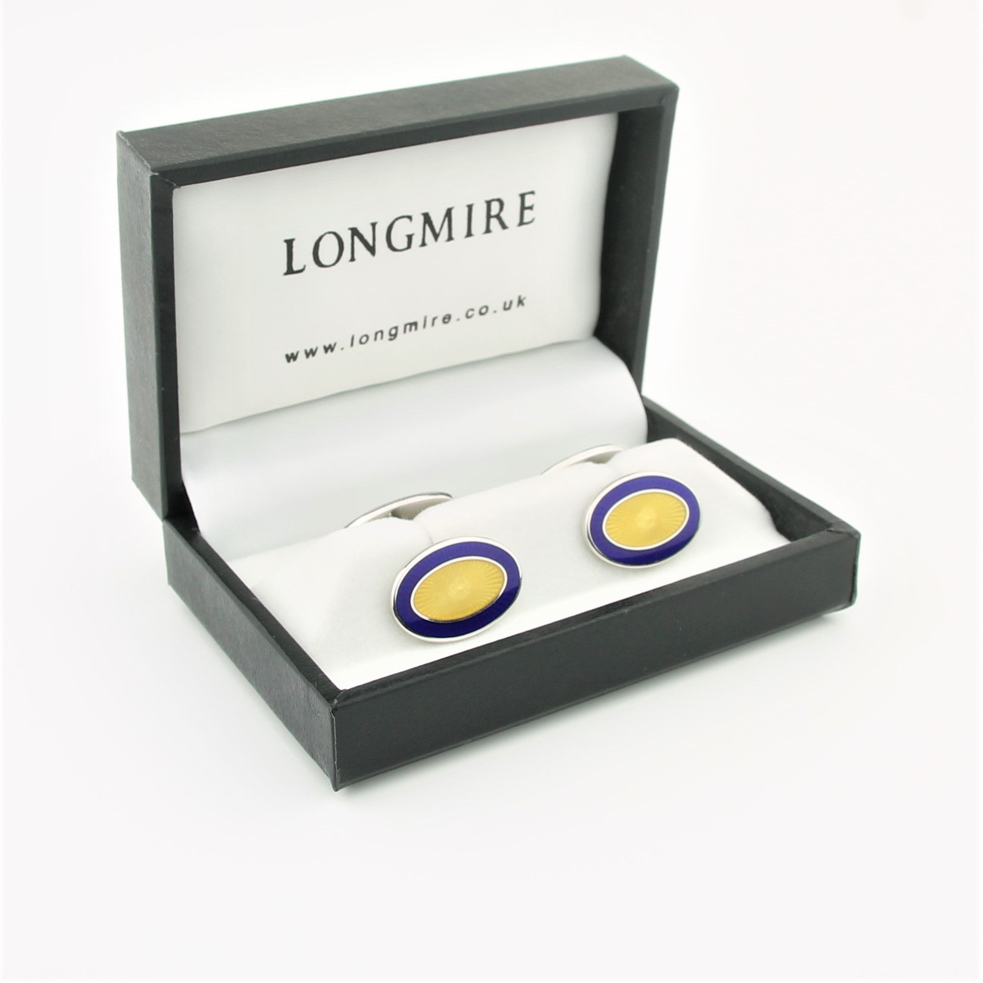Double oval cufflinks blue and yellow in sterling silver - boxed