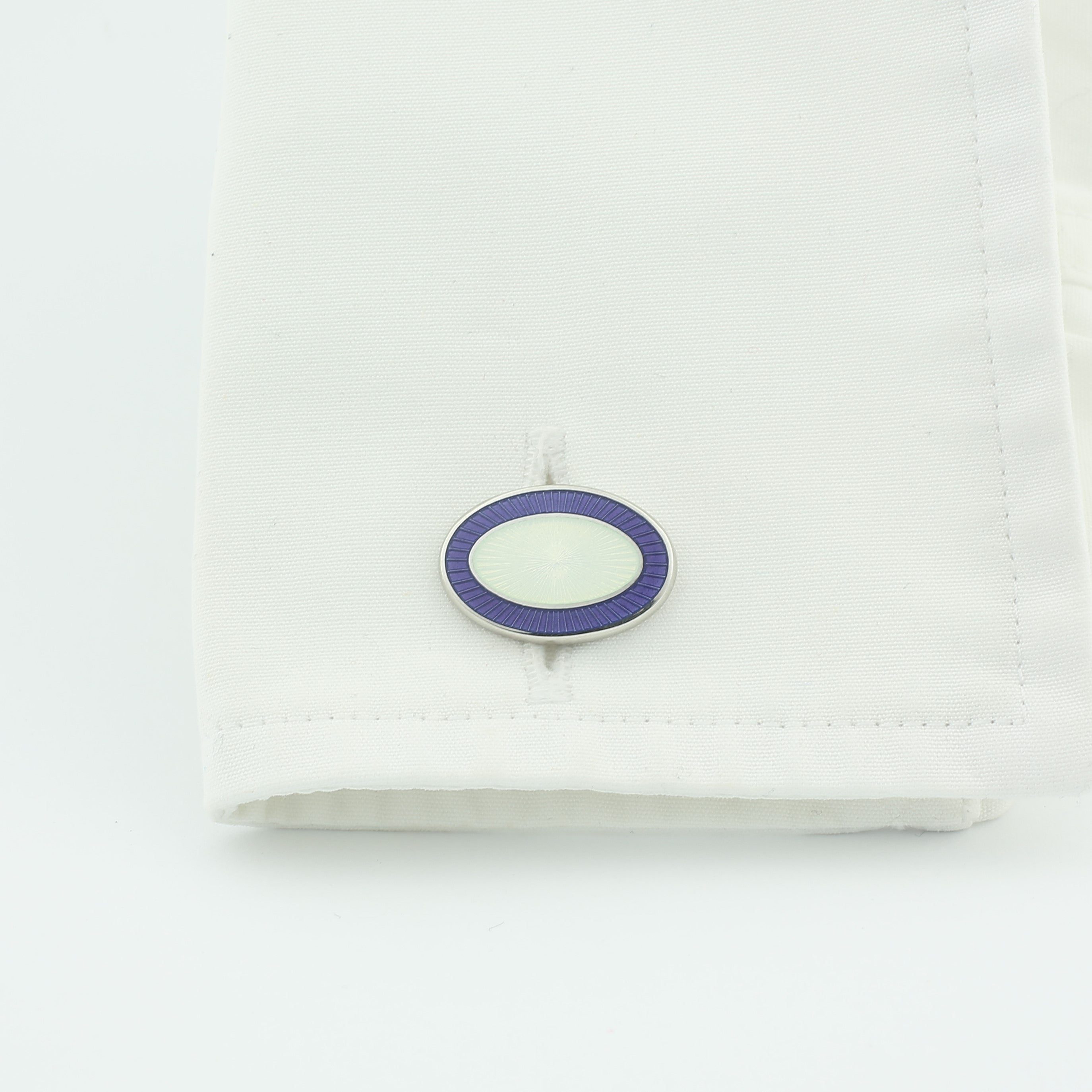 DOUBLE OVAL LAVENDER/WHITE ENAMEL CUFFLINKS - cuff