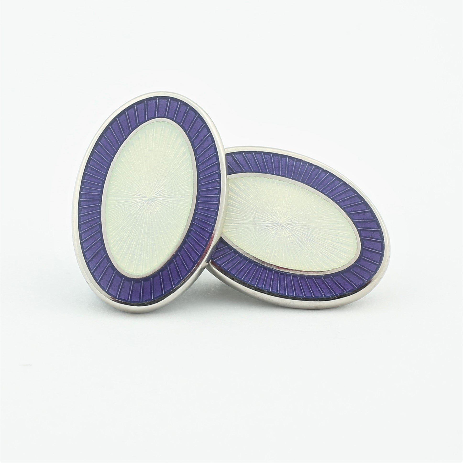 DOUBLE OVAL LAVENDER/WHITE ENAMEL CUFFLINKS - main