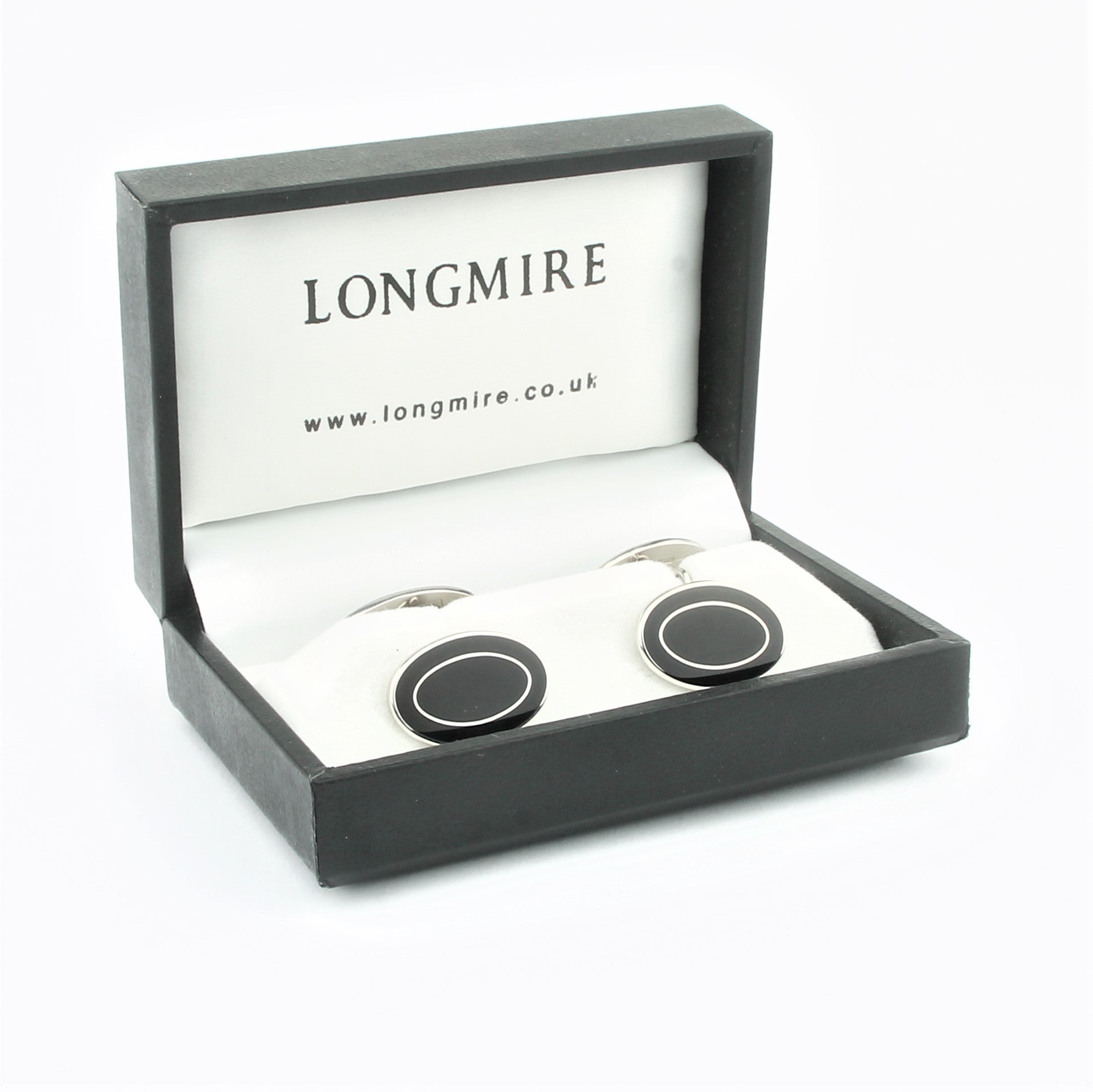 Double oval Black/Black cufflinks in silver - boxed