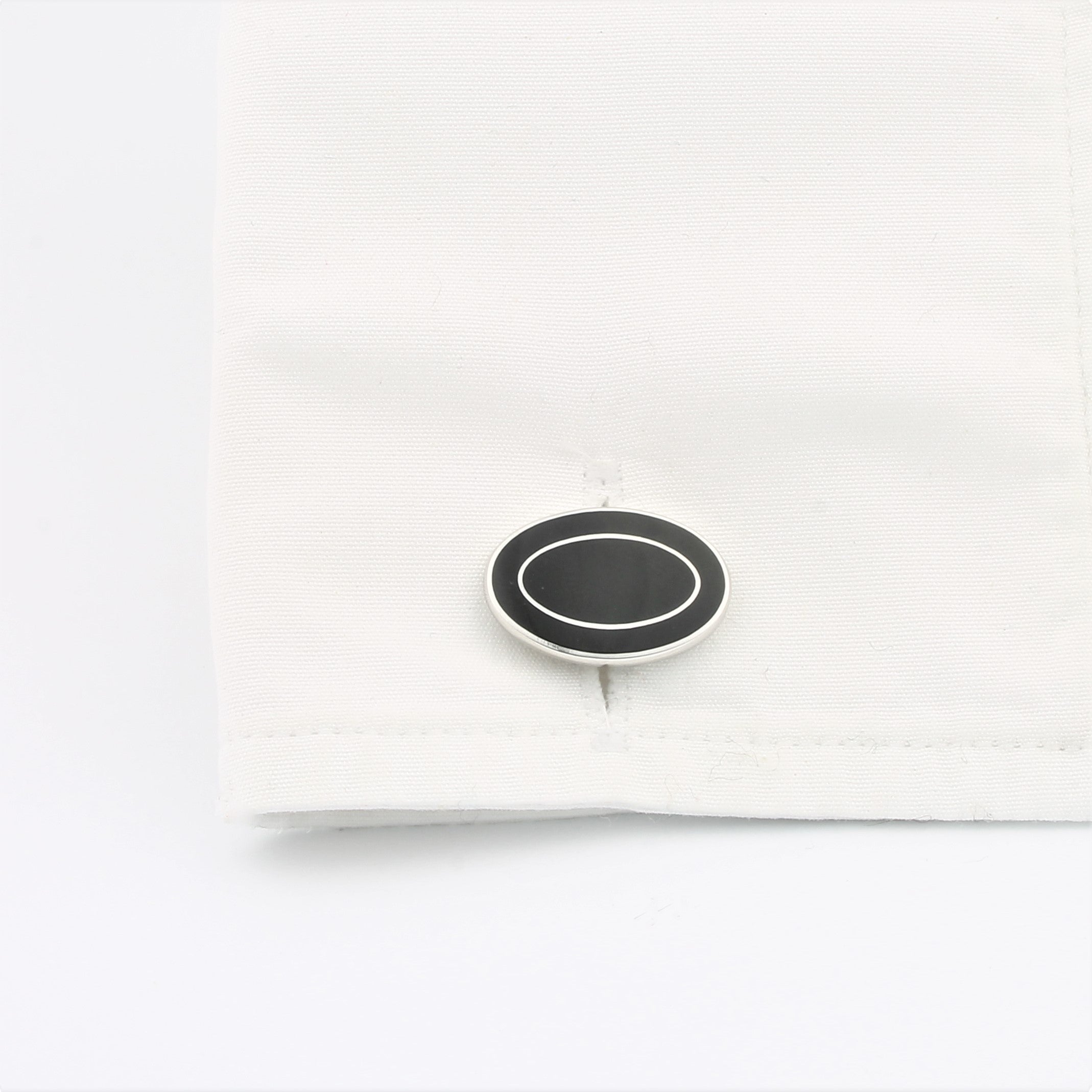 Double oval Black/Black cufflinks in silver - cuff