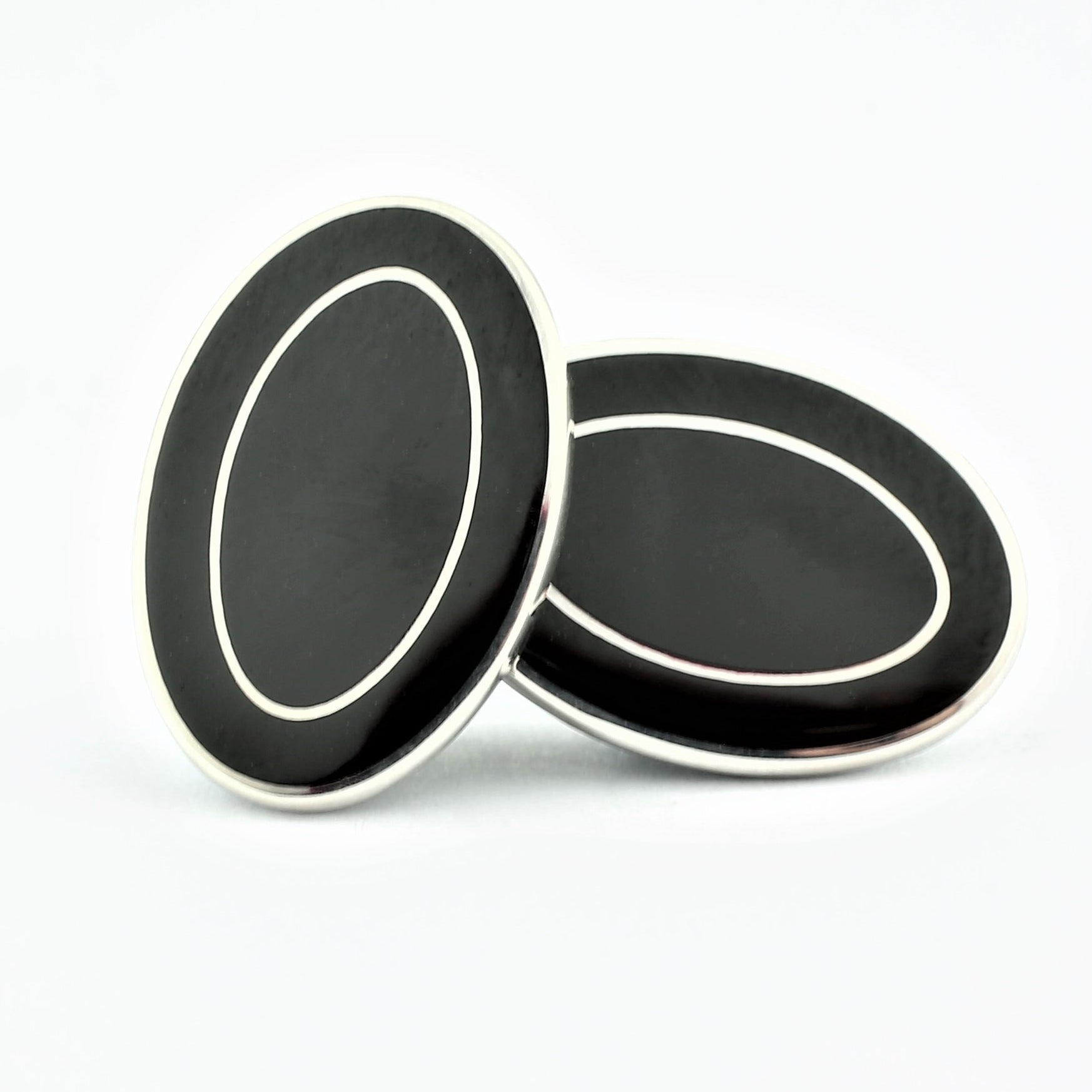 Double oval Black/Black cufflinks in silver 