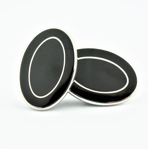DOUBLE OVAL BLACK/BLACK ENAMEL CUFFLINKS